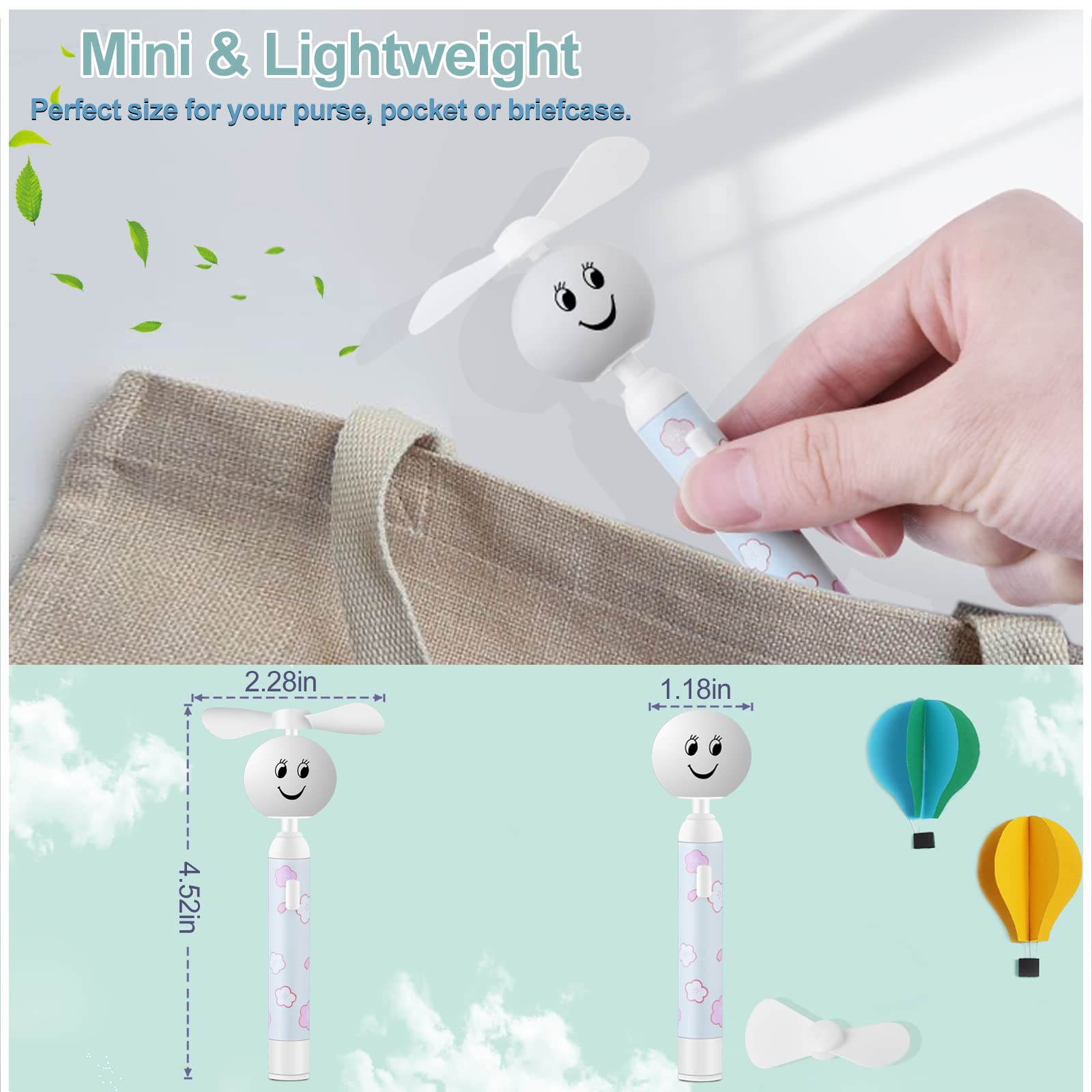 Honiha Handheld Mini Fan, Small Portable Pocket Fan, Creative Smiley Face Shaped Personal Fan Replaceable Battery Hand Held Fan