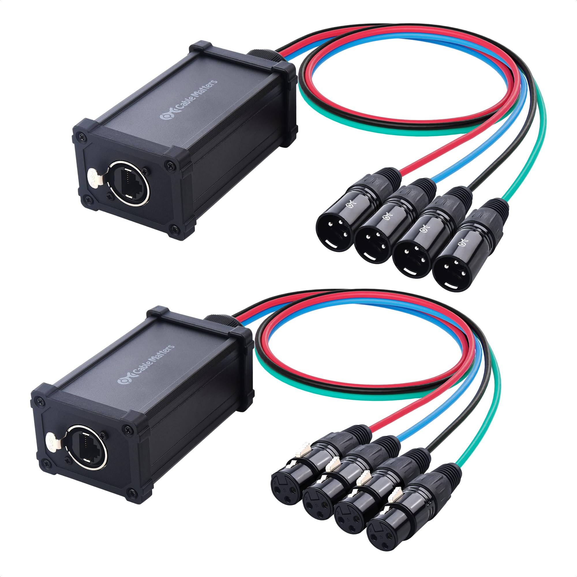 Cable Matters XLR Audio Over Ethernet Snake with 2 Boxes - 4X XLRMale Pigtail Box and 4X XLRFemale Pigtail Box, XLR Snake 4 Chan