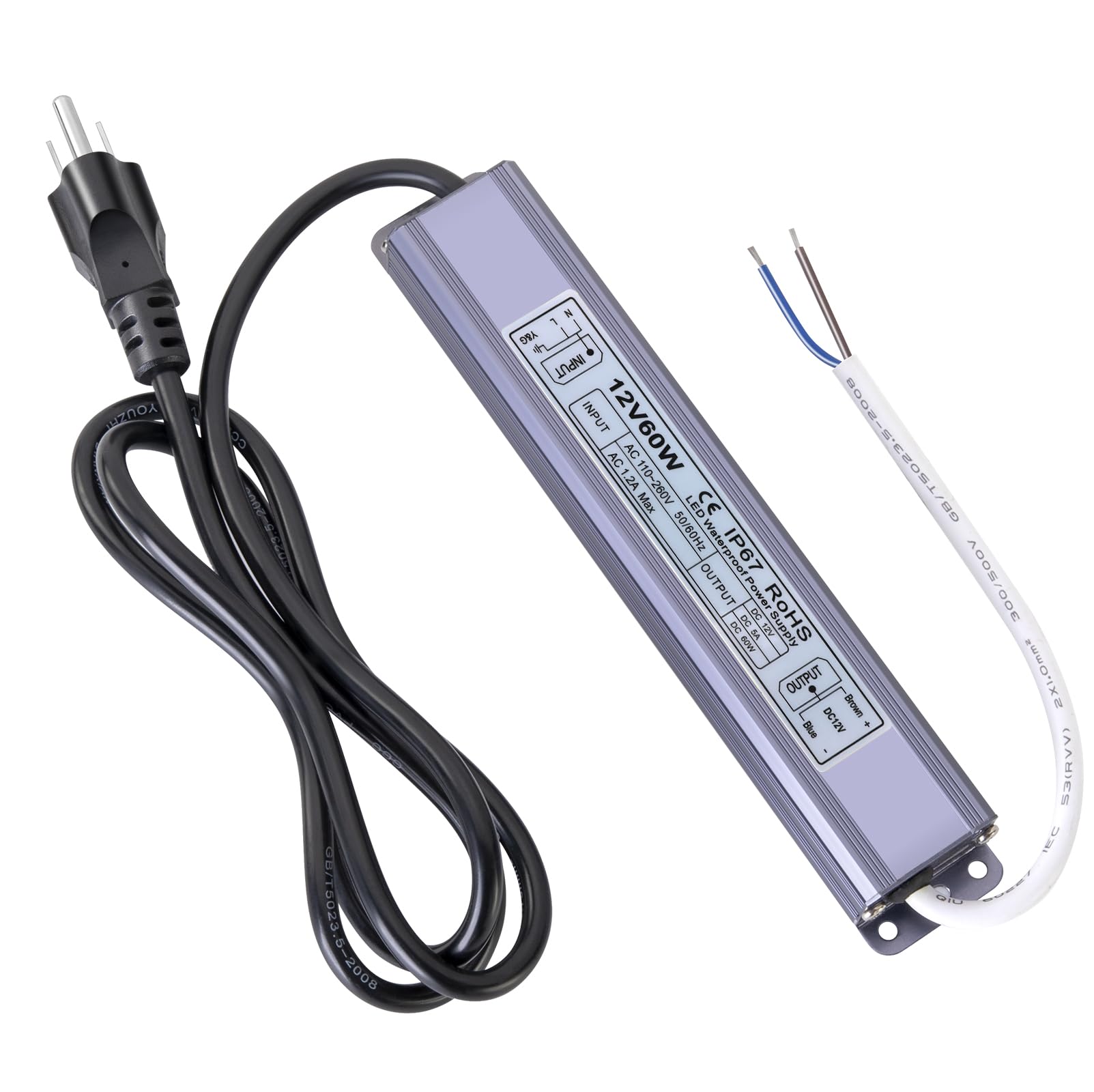 GRNLFFF LED Driver DC 12Volt 60W IP67 Waterproof Constant Voltage LED Power Supply Adapter,AC100-240V to DC12V Low Voltage Trans
