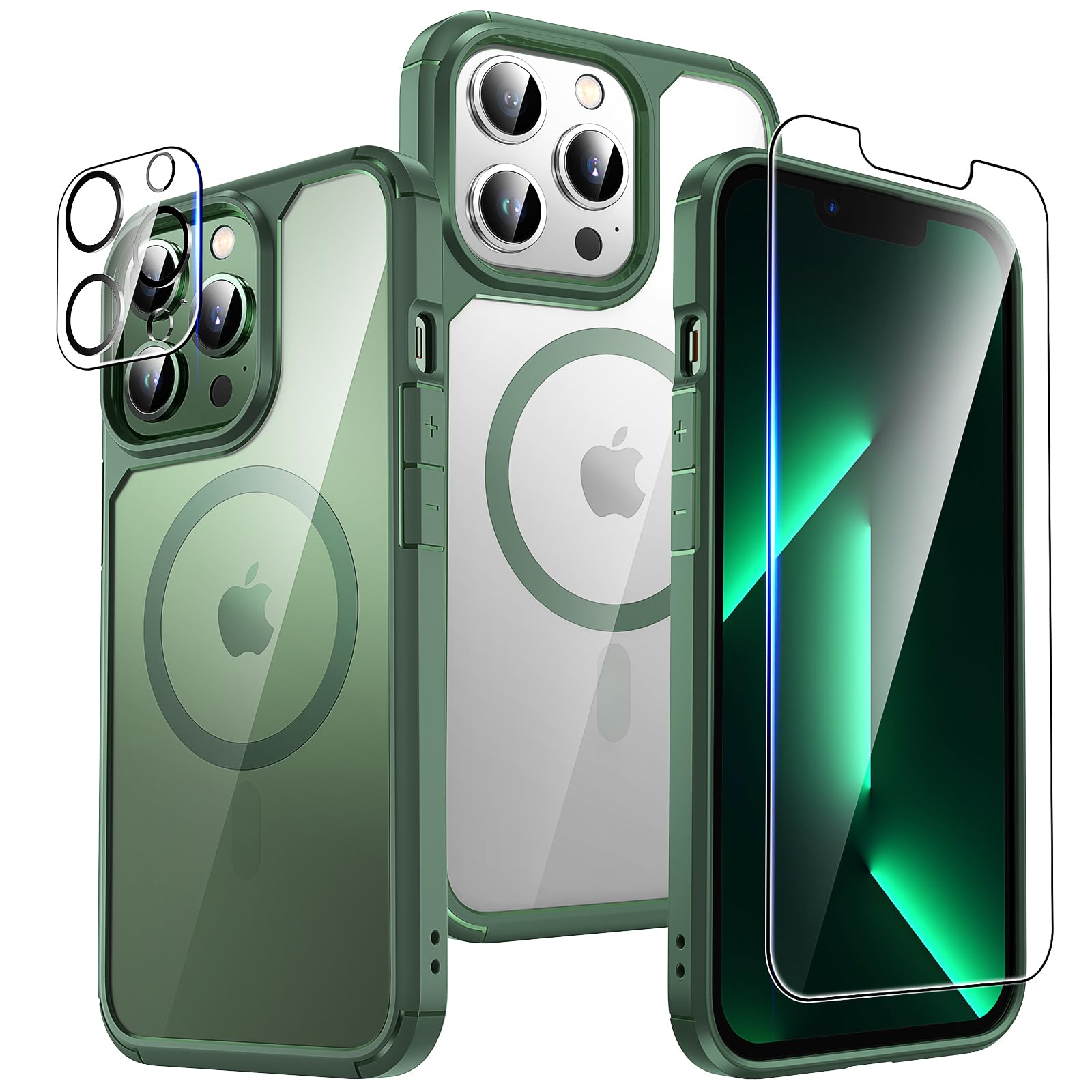 Tauri 5 In 1 Magnetic For Iphone 13 Pro Max Case Green, [Designed For Magsafe] With 2X Screen Protectors, [Not Yellowing] Shockp