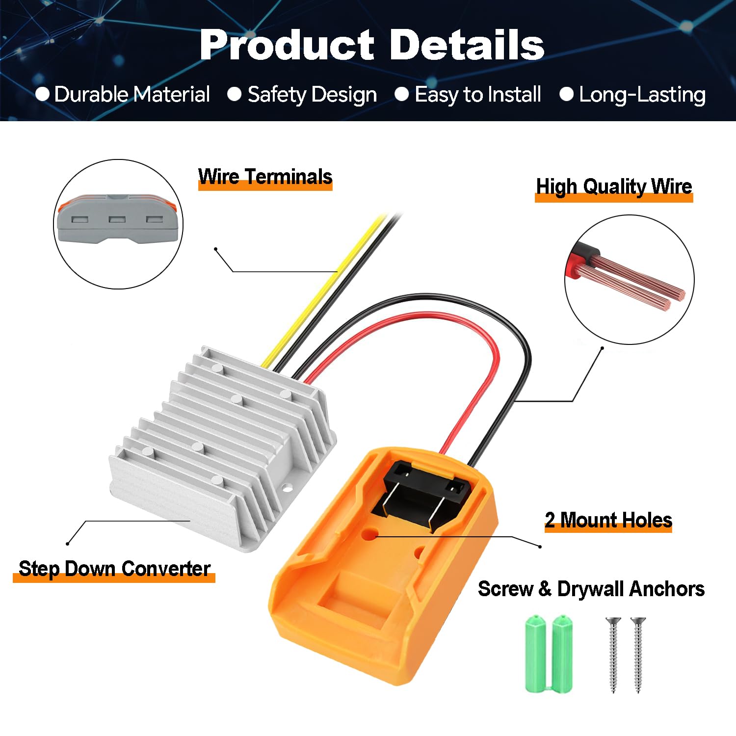 20V To 12V Step Down Converter For Dewalt 20V Batteries, Power Wheels Battery Adapter 10A 120W Automatic Buck Regulator With Upg