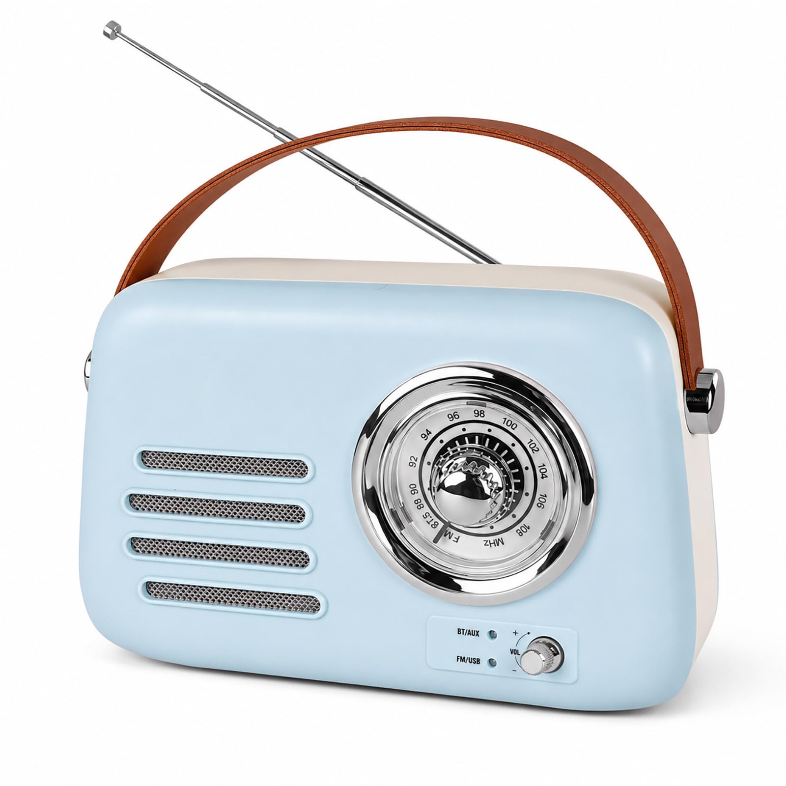 adoobox Portable Vintage FM Bluetooth Radio Over 20 Hours of Playtime,Blue