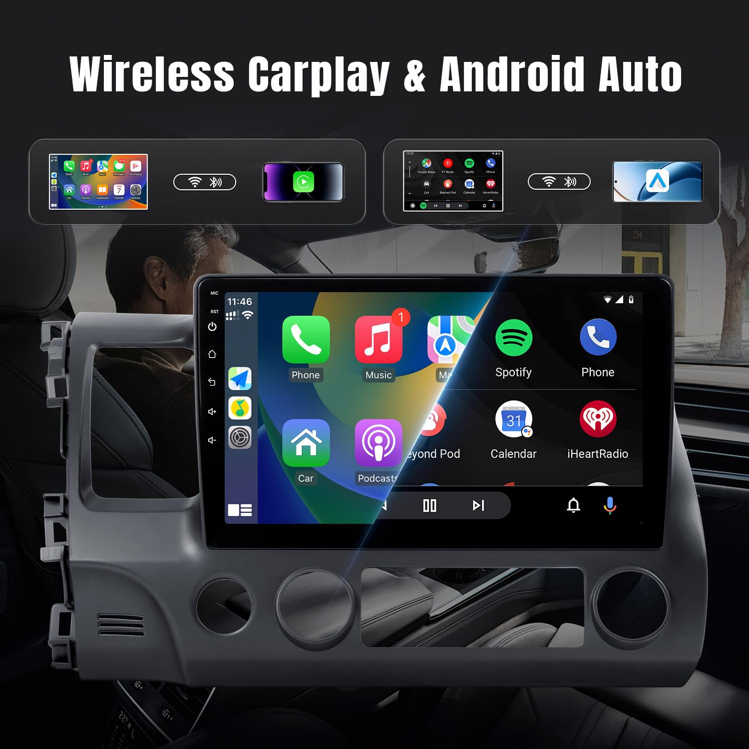 Leadfan Car Stereo Radio For Honda Civic 2006 2007 2008 2009 2010 2011 Wireless Apple Carplay Android Auto, 10.1 Inch Ips Touch