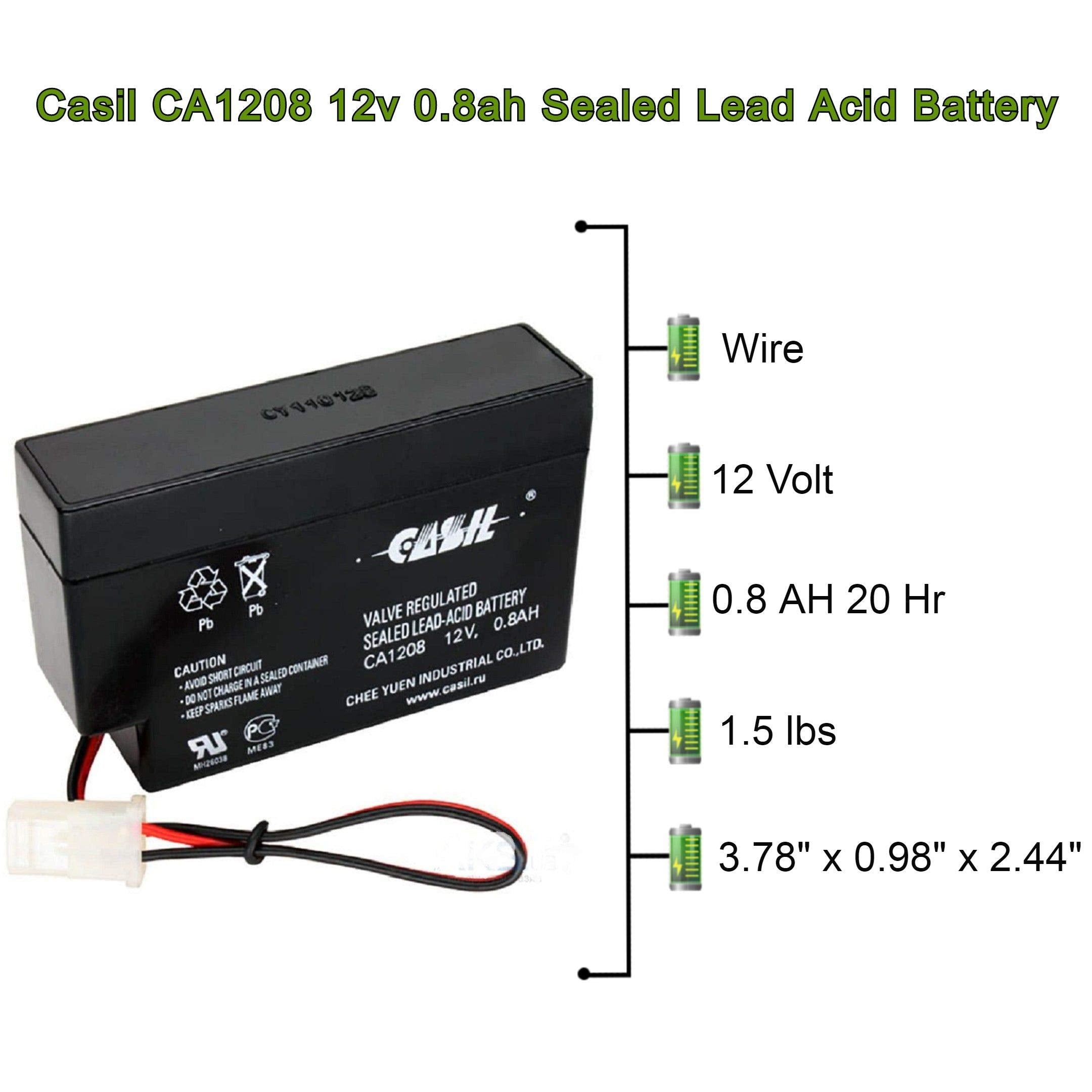 12V 0.8Ah Sealed Lead Acid Rechargeable Replacement Battery By Casil Ca1208