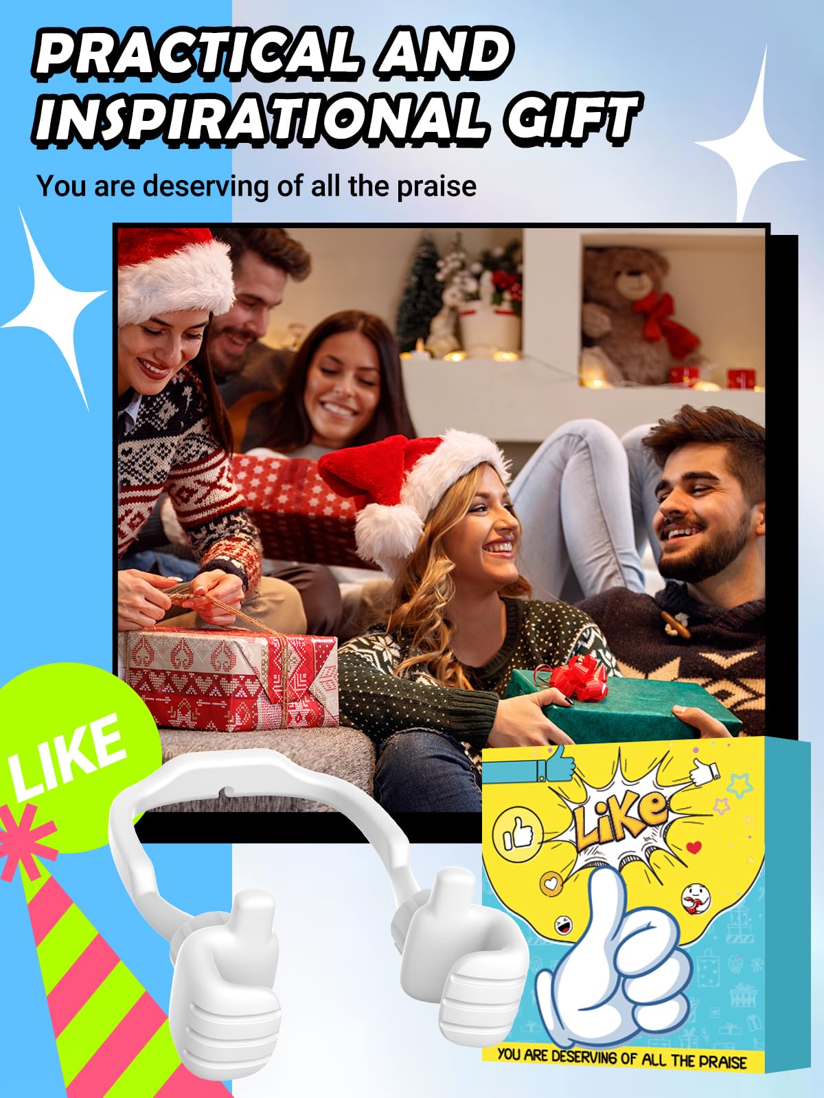 Caldever Stocking Stuffers For Men Women Teens Kids Gifts For Men Christmas: Thumbs Up Lazy Phone Stand Holder Funny Gadgets Tee