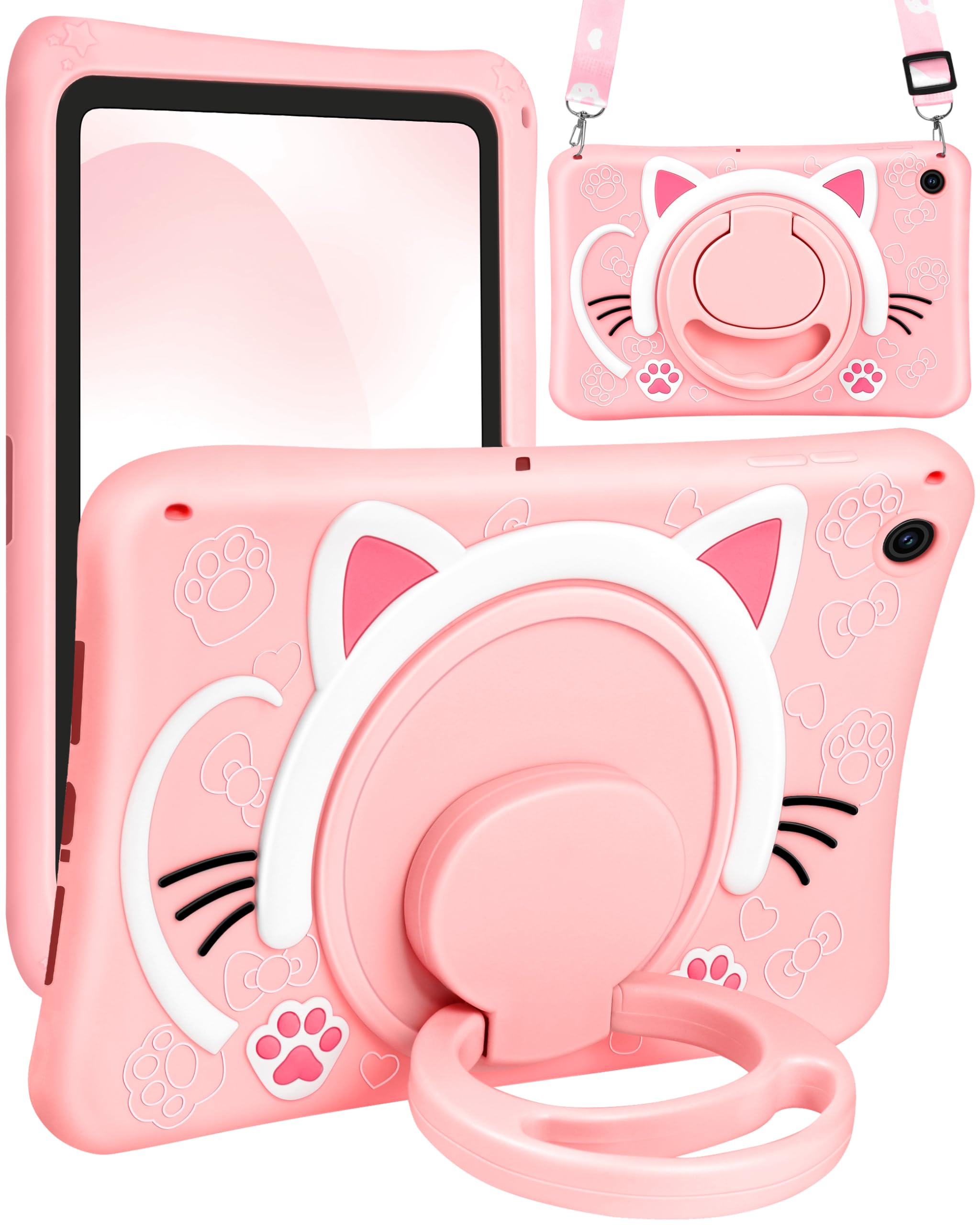 Wazzasoft For Samsung Galaxy Tab A9 Plus Case 11    Girls Cute Cat Kawaii Cover Girly 3D Cartoon Women Kitten With Rotating Hand