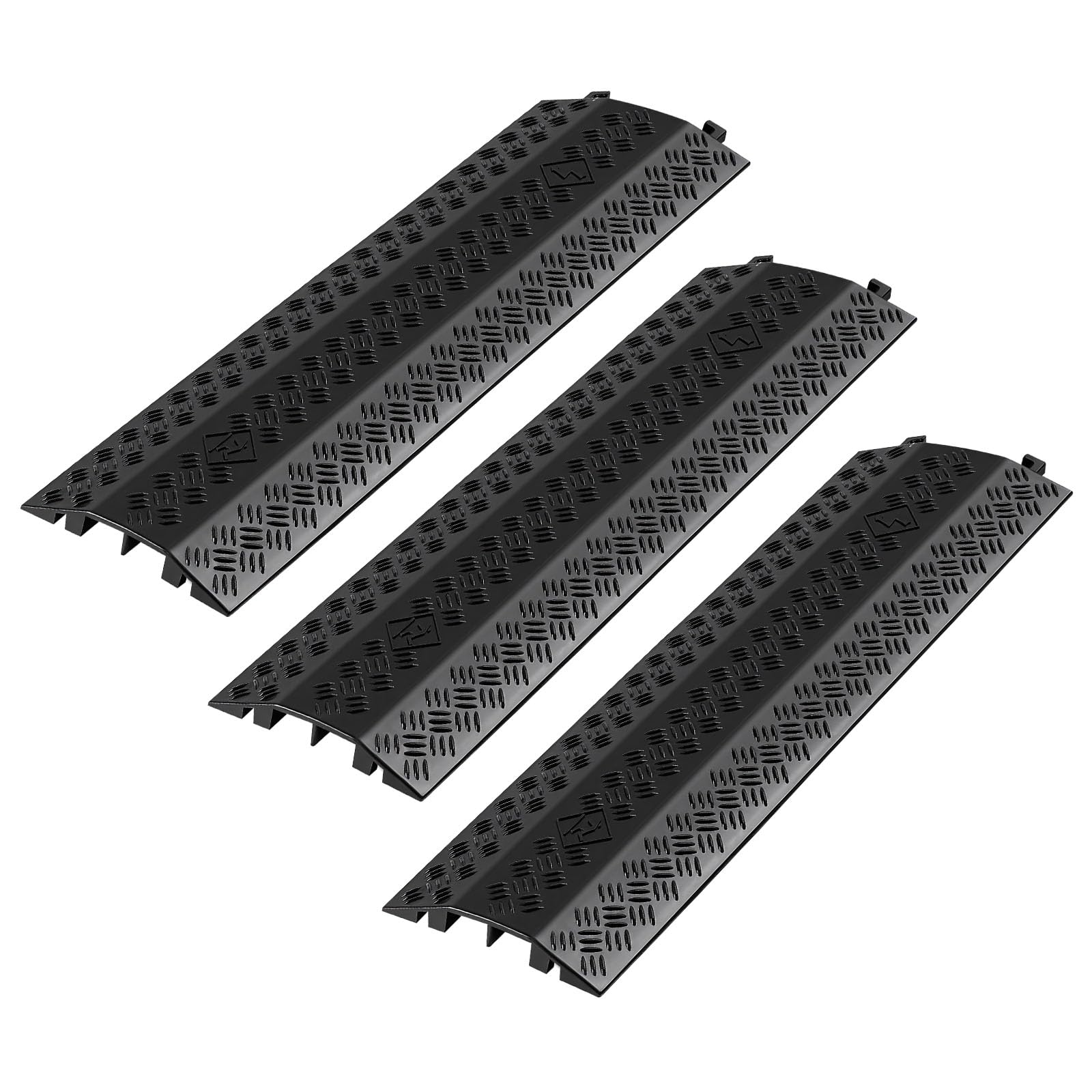 VEVOR 3 Pack Drop Over Cable Cover, 2 Channel Heavy Duty Cable Hose Protector Ramp, 38.3 Floor Cord Cover, 17,500 lbs/Axle Loa