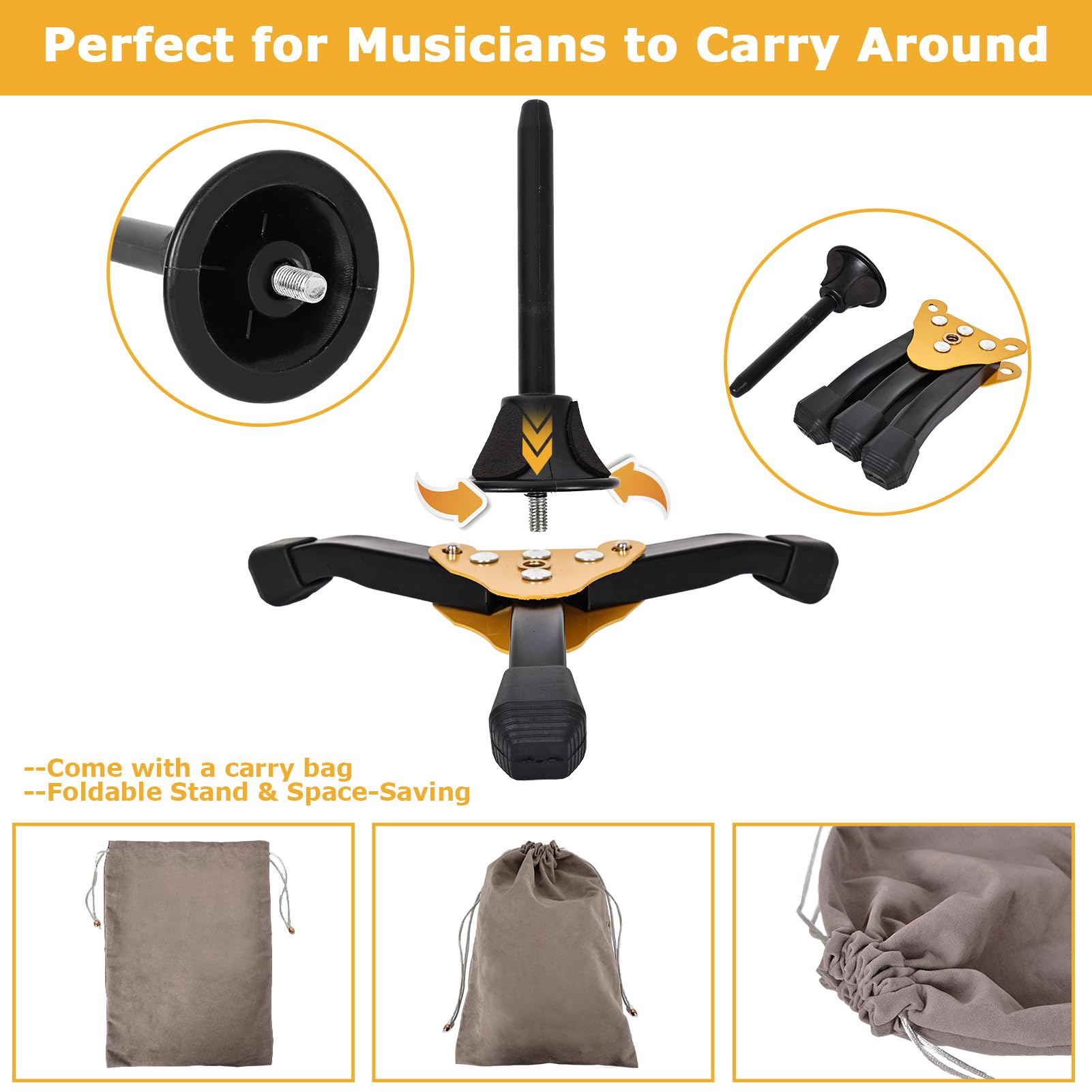 Juvaeny Clarinet Stand, Portable Flute Clarinet Stand With Flannel Bag,Clarinet Cleaning Cloth And Mouthpiece Brush, Foldable Fl