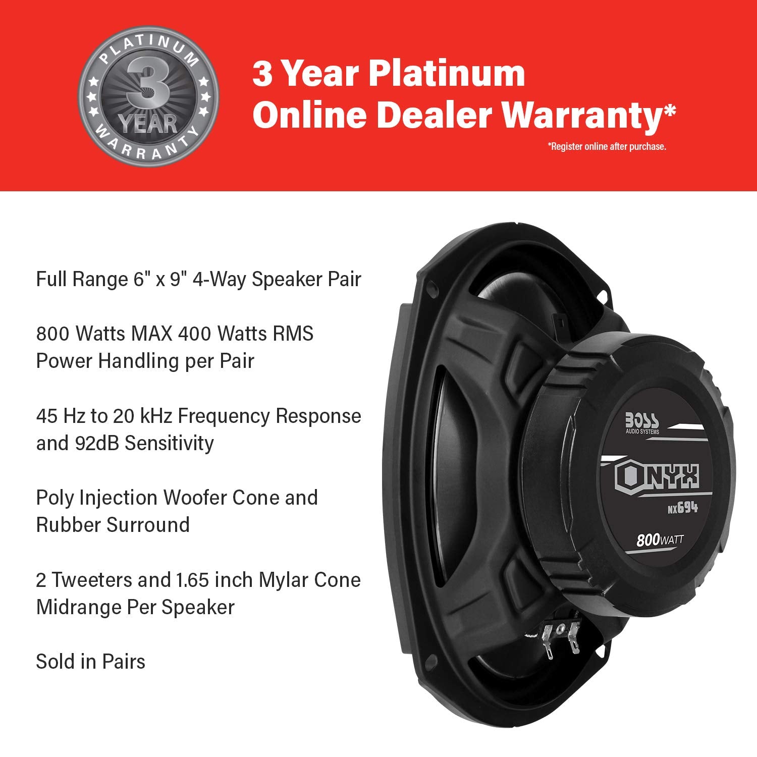 Boss Audio Systems Nx694 Onyx Series 6 X 9 Inch Car Door Speakers   800 Watts (Per Pair), Coaxial, 4 Way, Full Range 4 Ohms, Sol