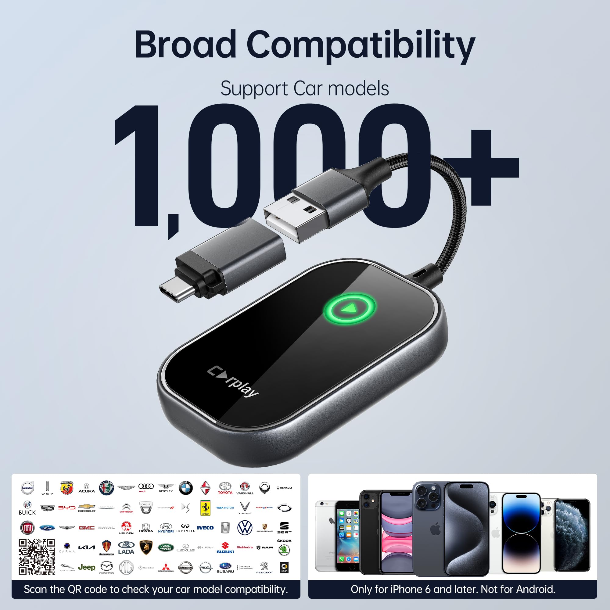 (2023 Upgrade) Wireless Carplay Adapter For Apple Iphone, Converts Factory Wired To Wireless Carplay Dongle Plug & Play Auto Con