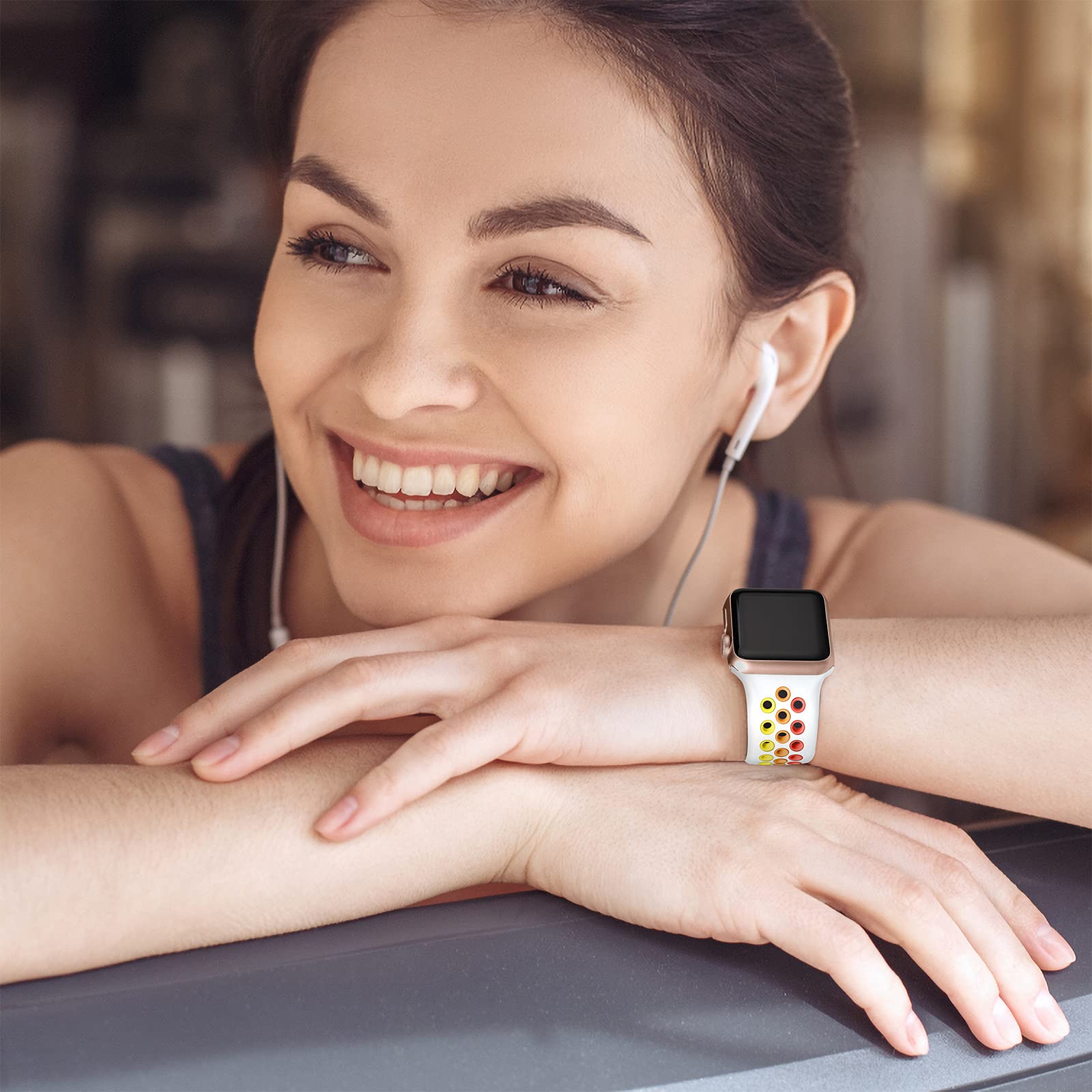 Lerobo Compatible With Apple Watch Bands 44Mm 45Mm 42Mm 49Mm,Sport Soft Silicone Replacement Bands For Apple Watch Se & Iwatch Series 8 7 6 5 4 3 2 1,Sport Edition For Women Men,White/Rainbow