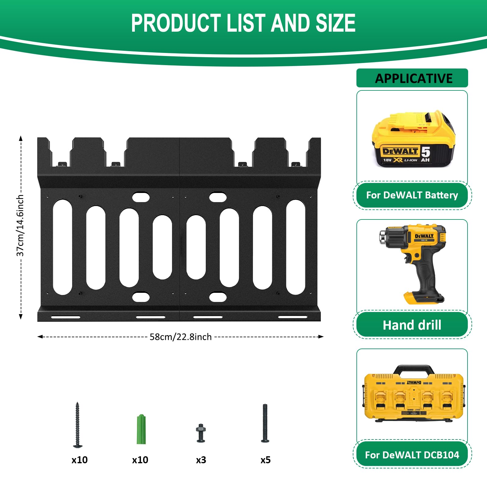 Demao Wall Mount Bracket For Dewalt Dcb104 Charger&Battery, Heavy Duty Drill And Battery Holder For Dewalt Wall Mount Metal Tool