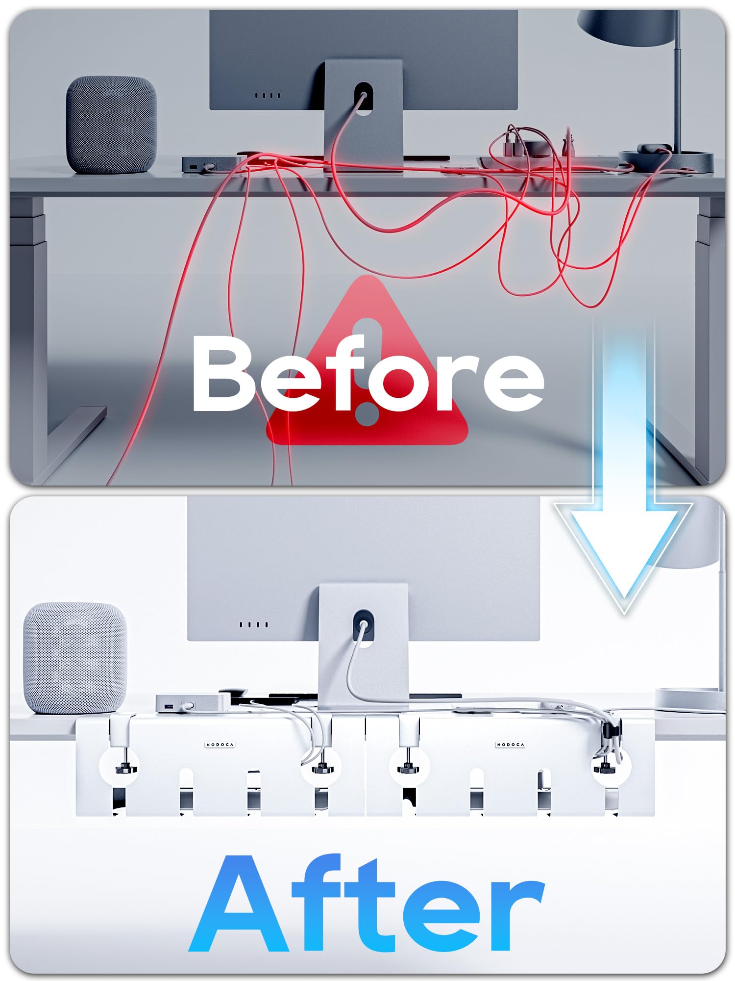 Nodoca No Drill Under Desk Cable Management Tray, 17'' Wire Management, Punch Free Clamp On, Newest Metal Cable Tray, Wire Organ