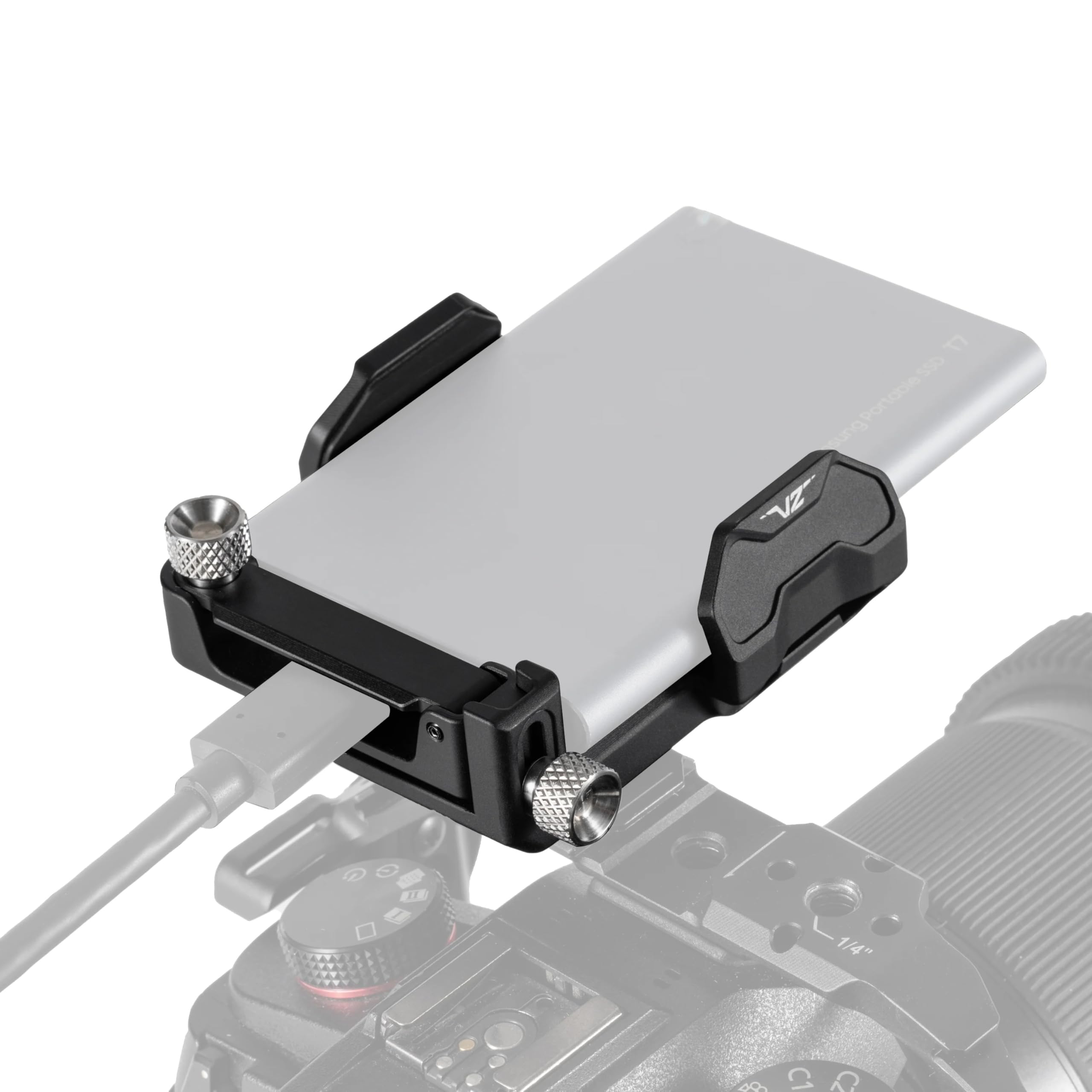 Tilta Universal SSD Drive Holder V2 - Black | Compatible with Most Camera Cages via 1/4-20 Threads | Extendable Cable Clamp | Ru