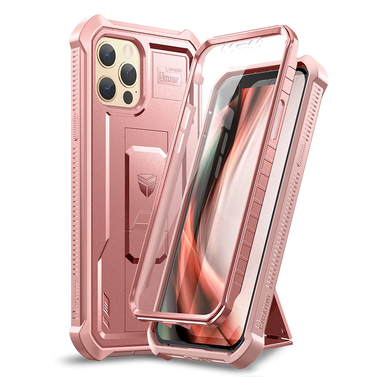 Dexnor For Iphone 12 Pro Max Case, [Built In Screen Protector And Kickstand] Heavy Duty Military Grade Protection Shockproof Pro