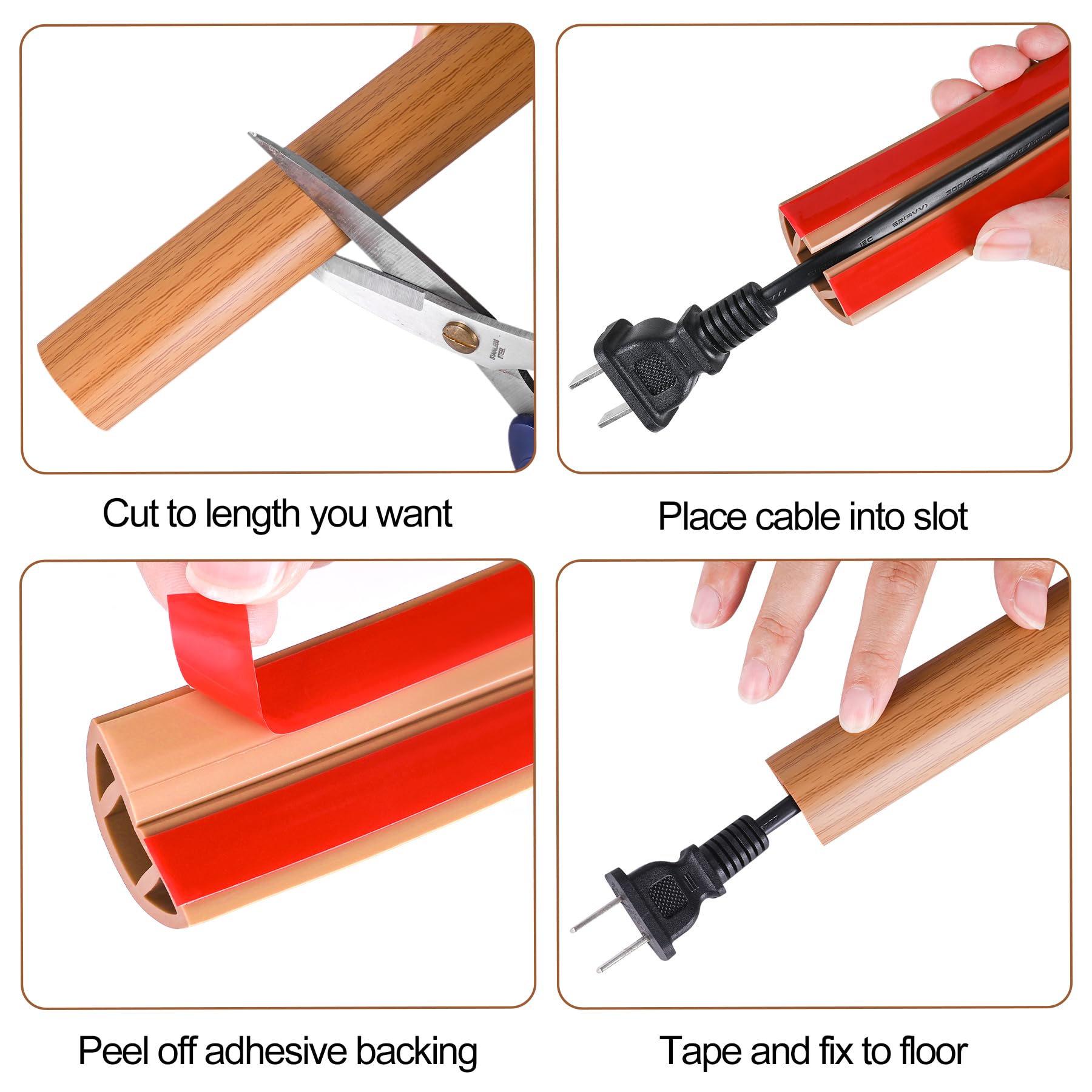MYFAMIREA Self Adhesive PVC Floor Cord Cover Cable Management Brown Wood 3.3FT 1.18''