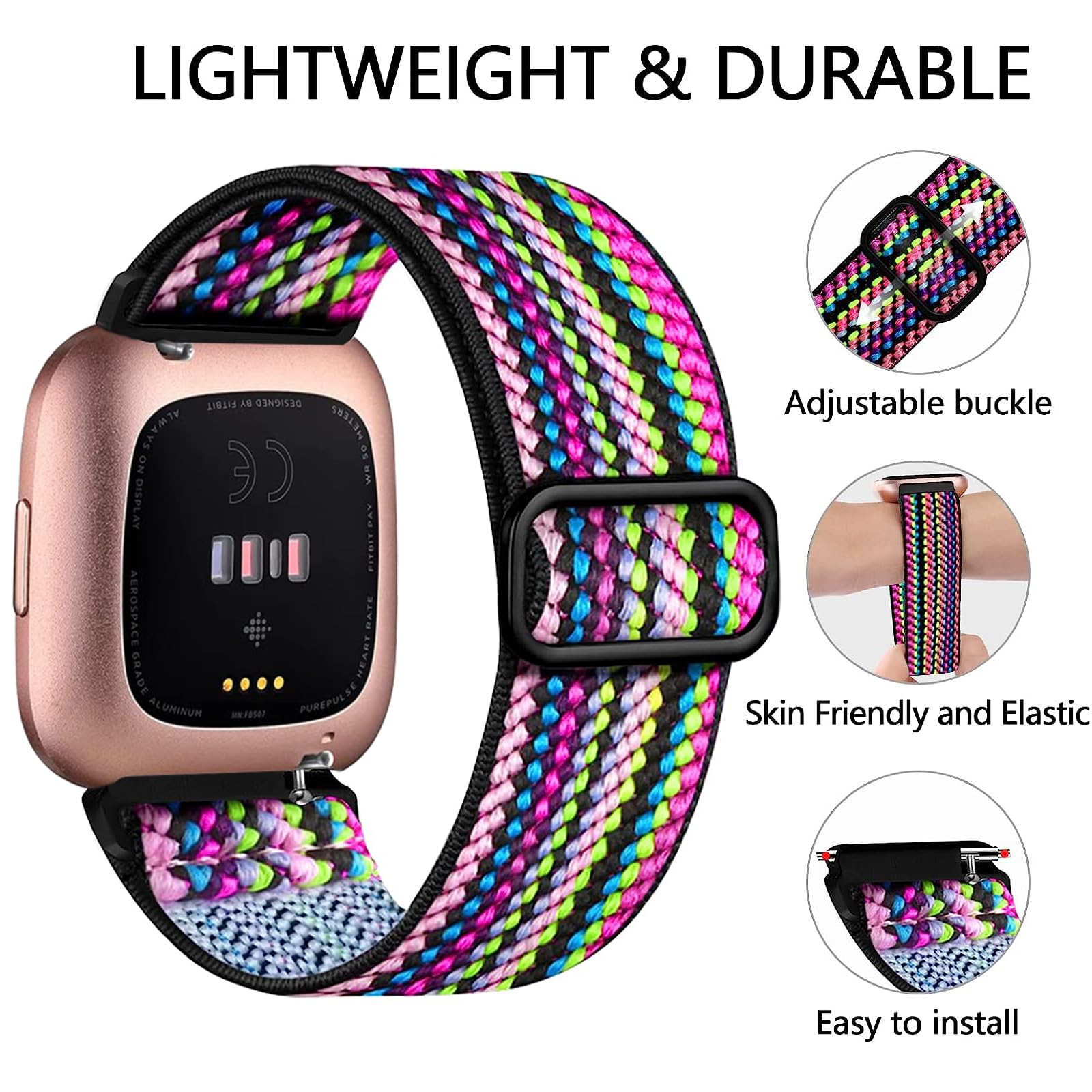 Chinber 5 Pack Bands For Fitbit Versa 2 Bands/Fitbit Versa 2 Bands,Soft Adjustable Nylon Sport Band For Fitbit Versa Smart Watch