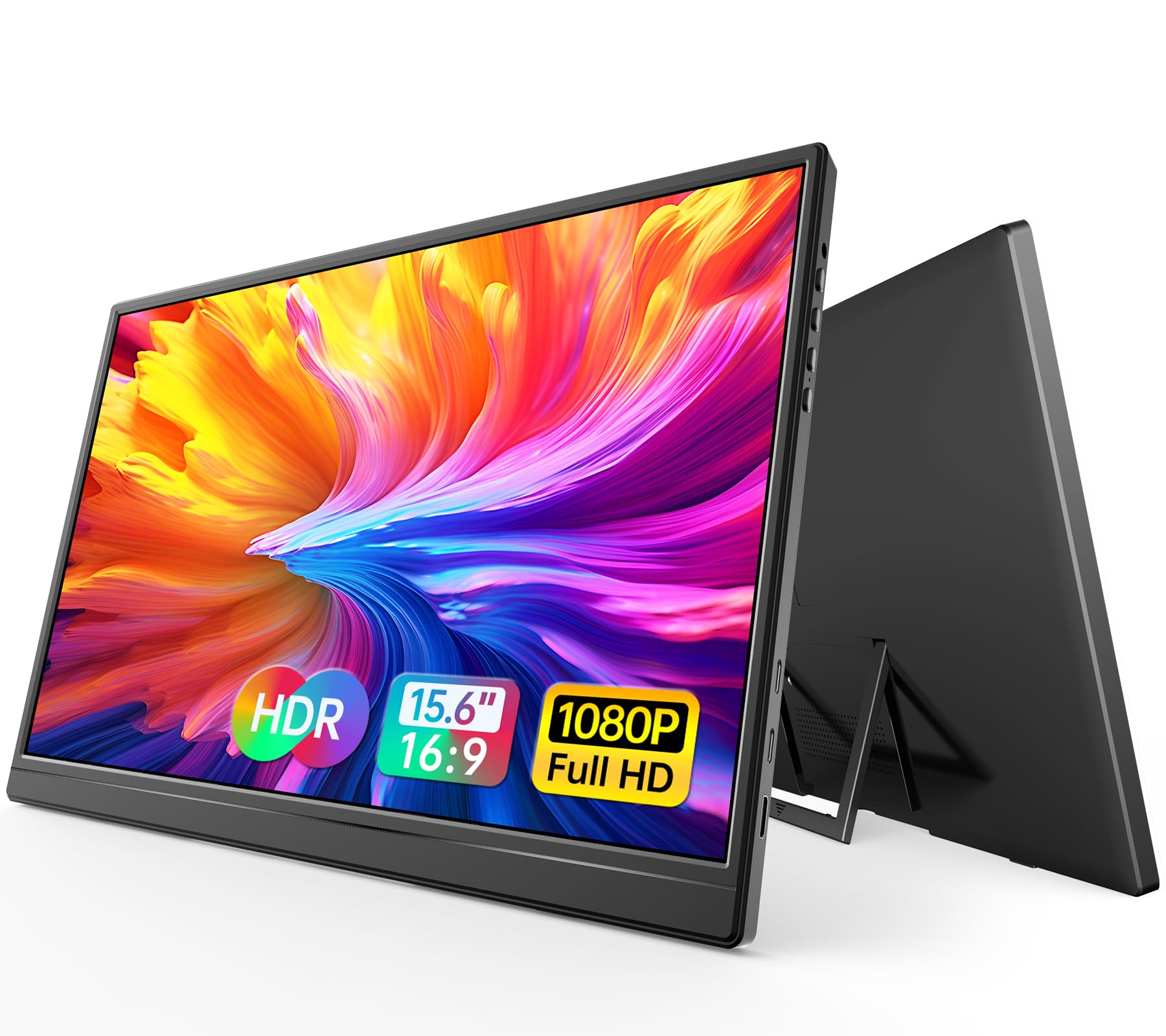 Wgk Portable Monitor 15.6 Inch 1080P Usb C Hdmi Ultra Slim Travel Monitor With Kickstand For Laptop, Pc, Mac Phone, Ps, Xbox, Sw