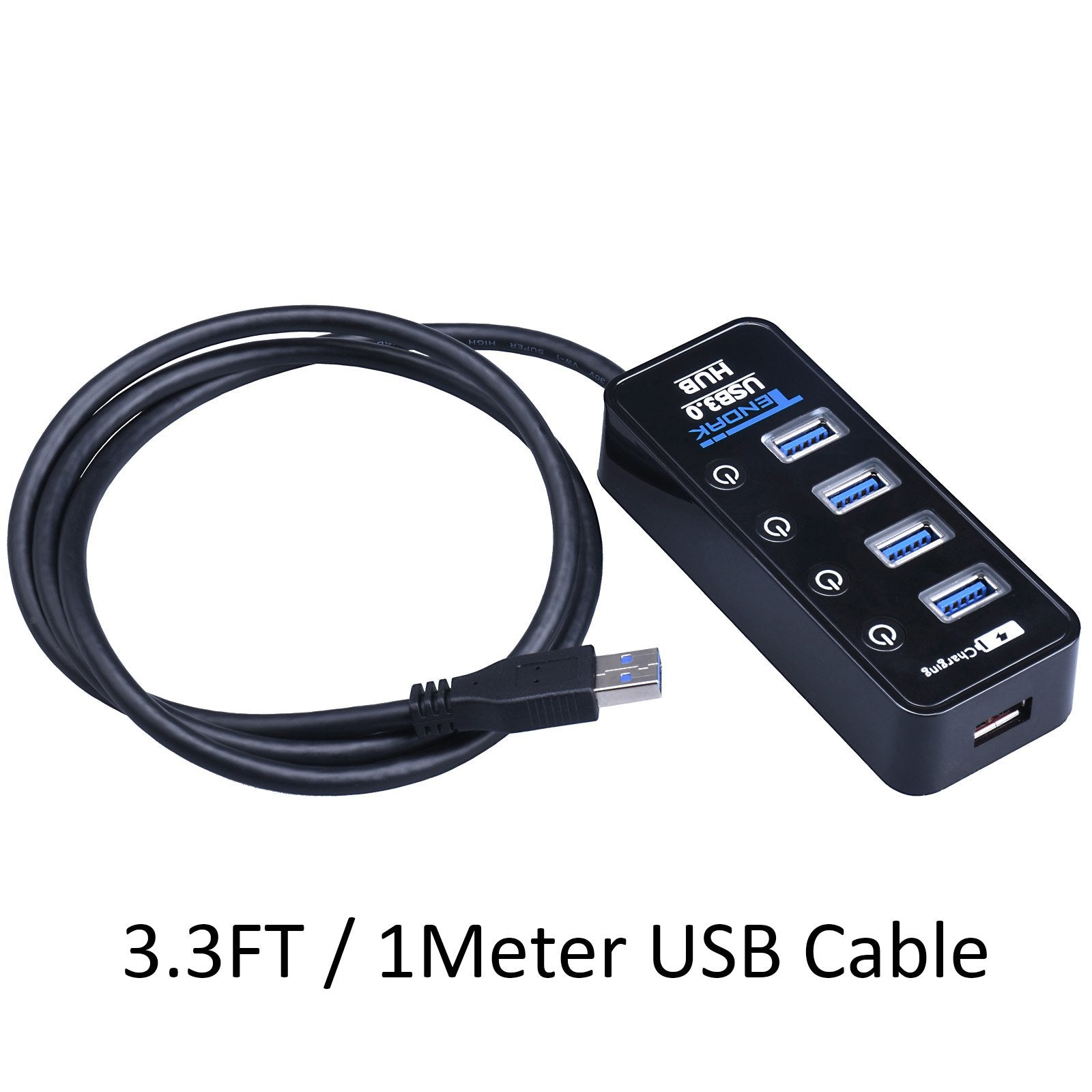Usb 3.0 Hub - Tendak Usb Hub With 4 Usb 3.0 Data Ports + 1 Usb Smart Charging Port And Power Supply Adapter With Individual On/O