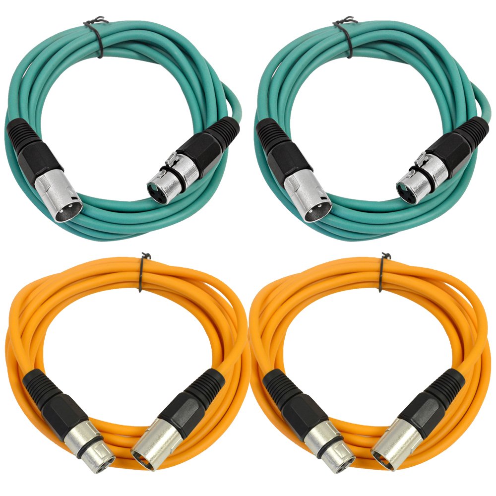 Seismic Audio - Saxlx-6-4 Pack Of 6' Xlr Male To Xlr Female Patch Cables - Balanced - 6 Foot Patch Cord - Green And Orange