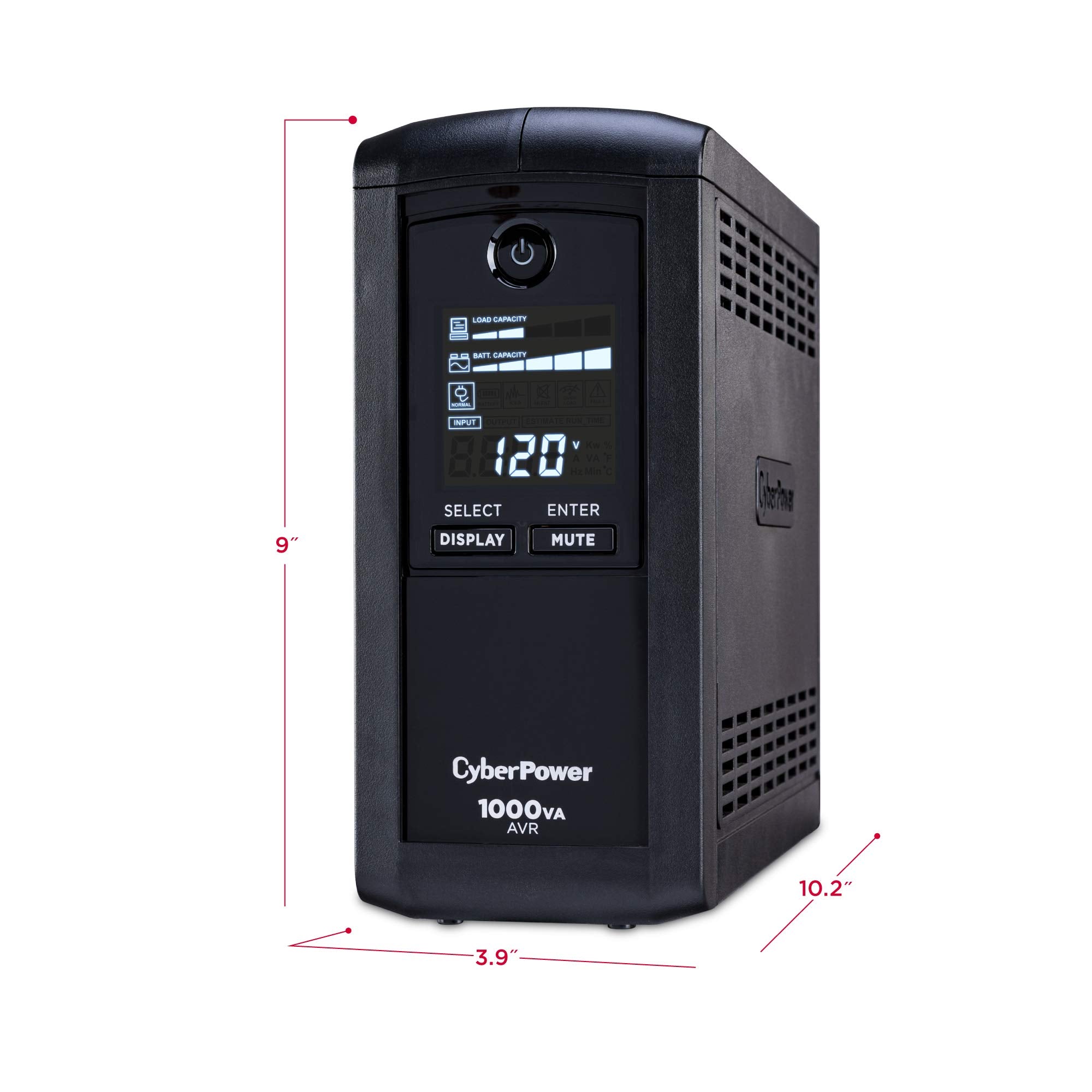 Cyberpower Cp1000Avrlcd Intelligent Lcd Ups System, 1000Va/600W, 9 Outlets, Avr, Mini Tower, Black