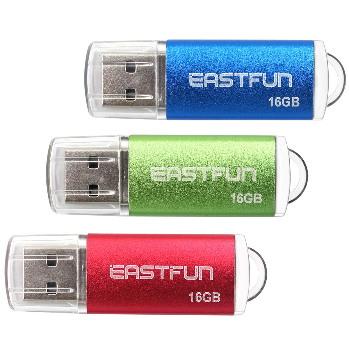 Eastfun 3 Pack 16Gb Usb 2.0 Flash Drive Memory Stick Thumb Drive Thumb Stick Jump Drive Zip Drive Pen Drive,With Led Indicator,3 Pcs Colors:Red/Green/Blue