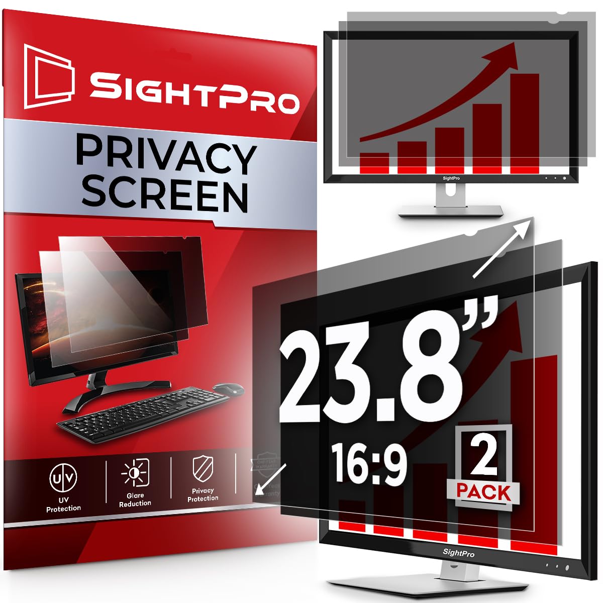 Sightpro 23.8 Inch 16:9 [2 Pack] Computer Privacy Screen Filter For Monitor   Privacy Shield And Anti Glare Protector