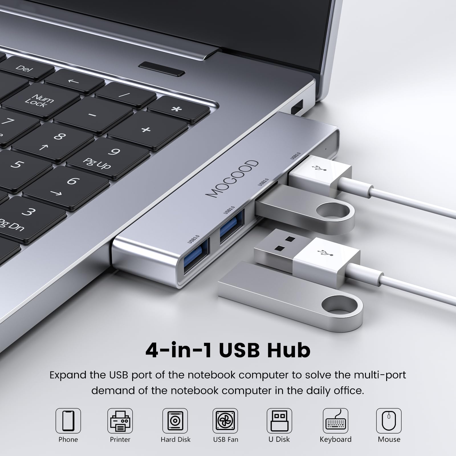 Usb Hub For Laptop,Mogood Usb Hub 3.0 Usb Splitter Ultra Slim Data Usb Hub [Charging Not Supported] Multi Usb Port Expander Usb Adapter Station For Laptop,Windows Pc,Mac,Printer,Flash Drive,Mobile Hdd