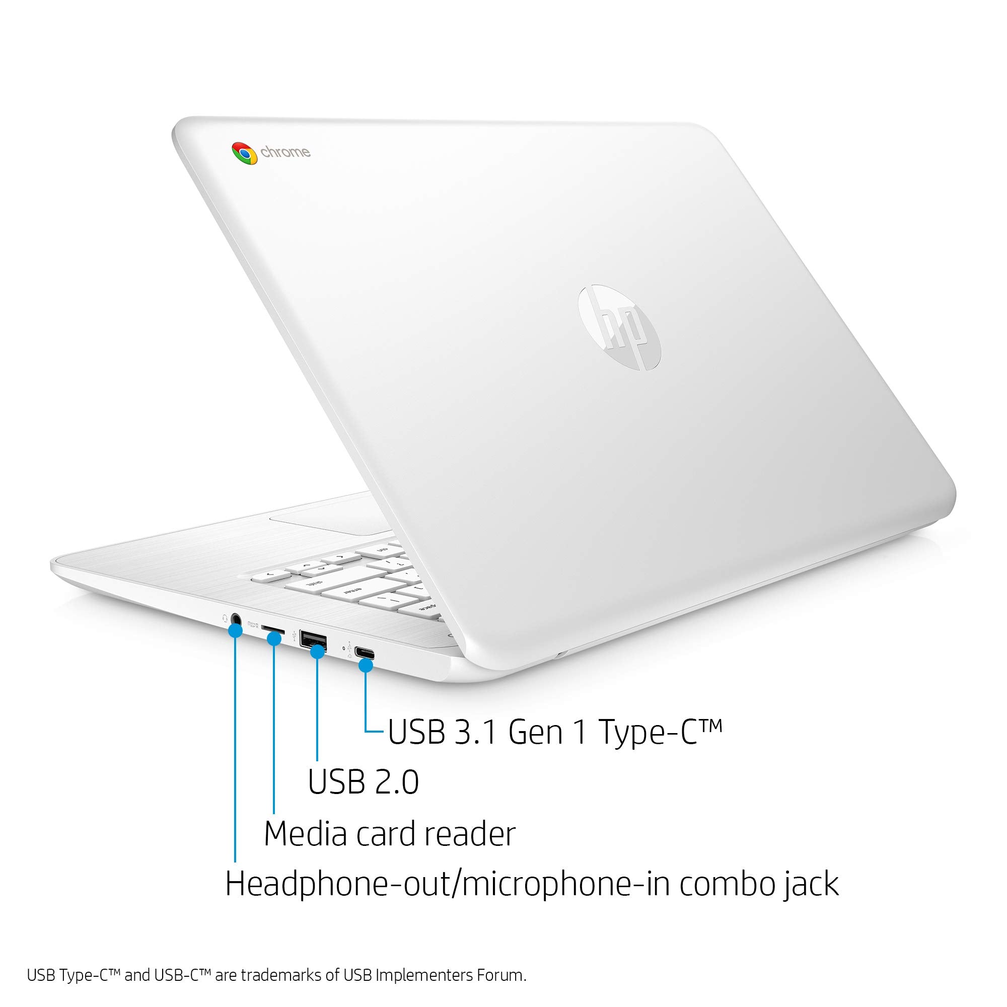 HP Chromebook 14 Inch Laptop with 180 Degree Hinge, Full HD Screen, AMD Dual Core A4 9120 Processor, 4 GB SDRAM, 32 GB eMMC Storage, Chrome OS (14 db0050nr, Snow White)