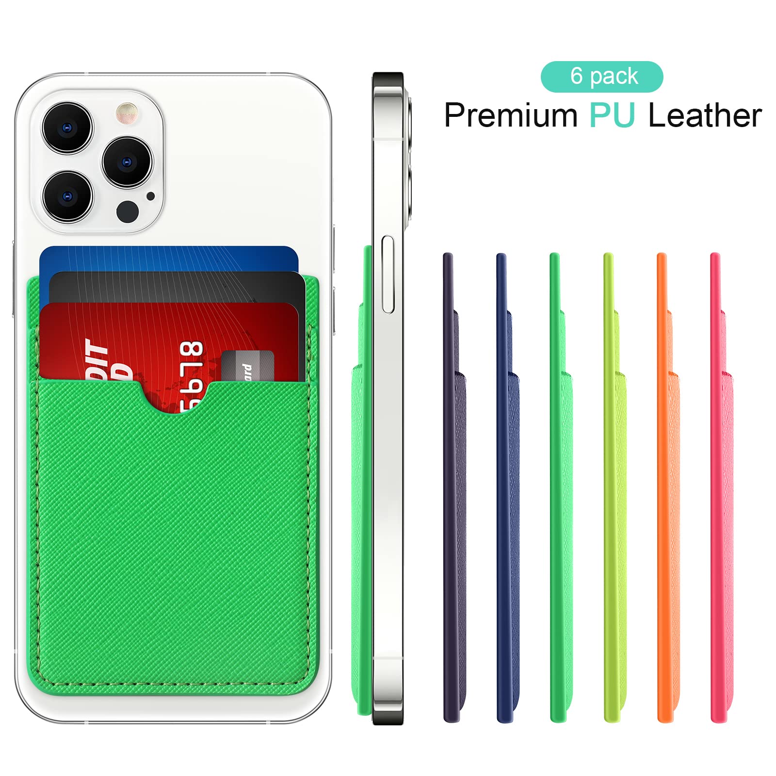 Weewooday 6 Pieces Phone Card Pocket Holder Phone Card Stick Pu Leather Cell Phone Card Pocket, Id Credit Card Wallet Phone Case
