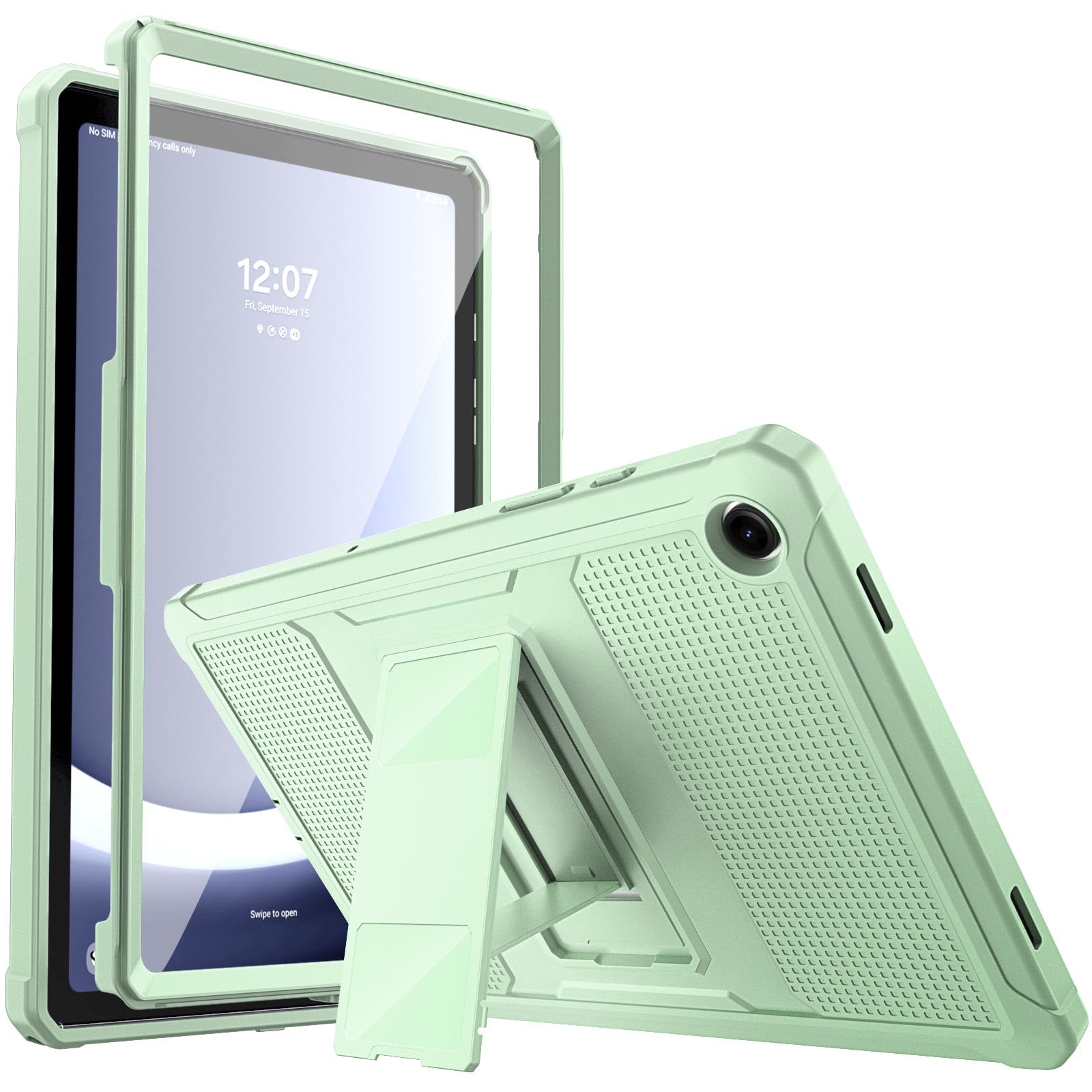 MoKo Case Fit Galaxy Tab A9 Plus 11 Inch 2023 (SM X210/X216/X218), Shockproof Full Body Rugged Stand Back Cover Built in Screen Protector Fit Galaxy Tab A9+ 11' 2023, Light Green