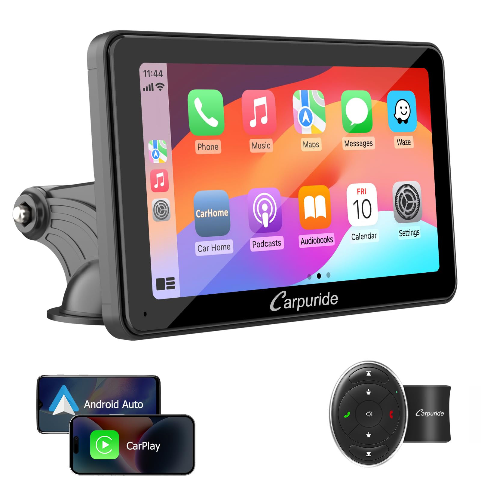 2024 Carpuride 7 Inch With Steering Wheel Controls, Portable Carplay & Android Auto, 1080P Ips Hd Touch Car Play Screen With Mirror Link, Siri, Bluetooth Audio, Gps Navigation