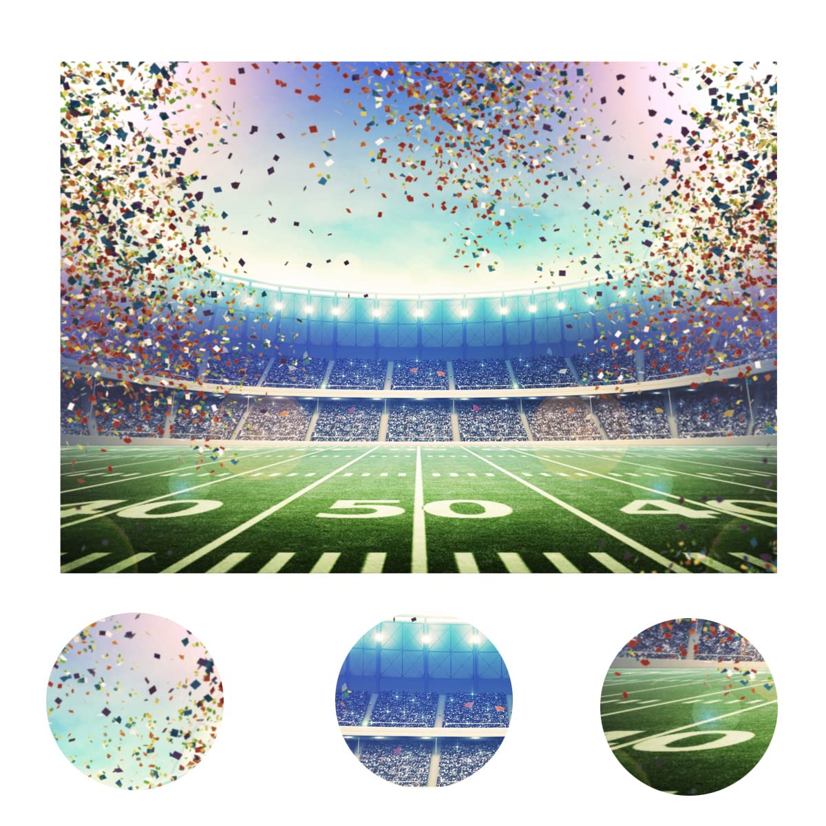 Lywygg 7X5Ft Football Field Backdrop Sport Backdrops Photography Coloured Ribbon Themed Sport Night Spotlight Decorations Photo
