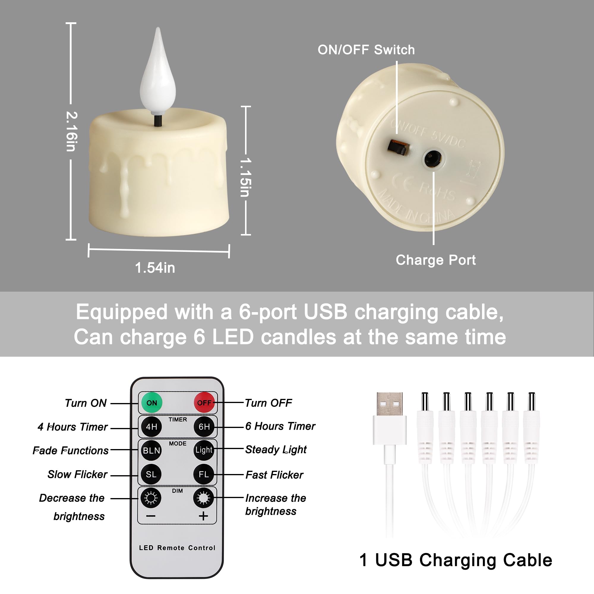 FREEPOWER Flameless LED Tea Lights with Remote Timer, Rechargeable 3D Wick Candles, Soft White, 6 Pack, Up to 40 Hours for Home Decor