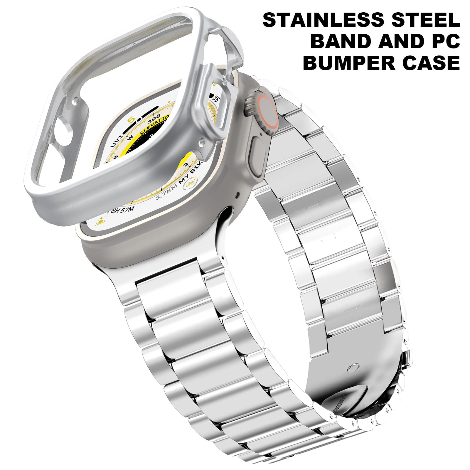 Hatalkin Case Bands Compatible For Apple Watch Ultra Band 49Mm With Case, Stainless Steel Apple Watch Ultra 49Mm Band And Rugged