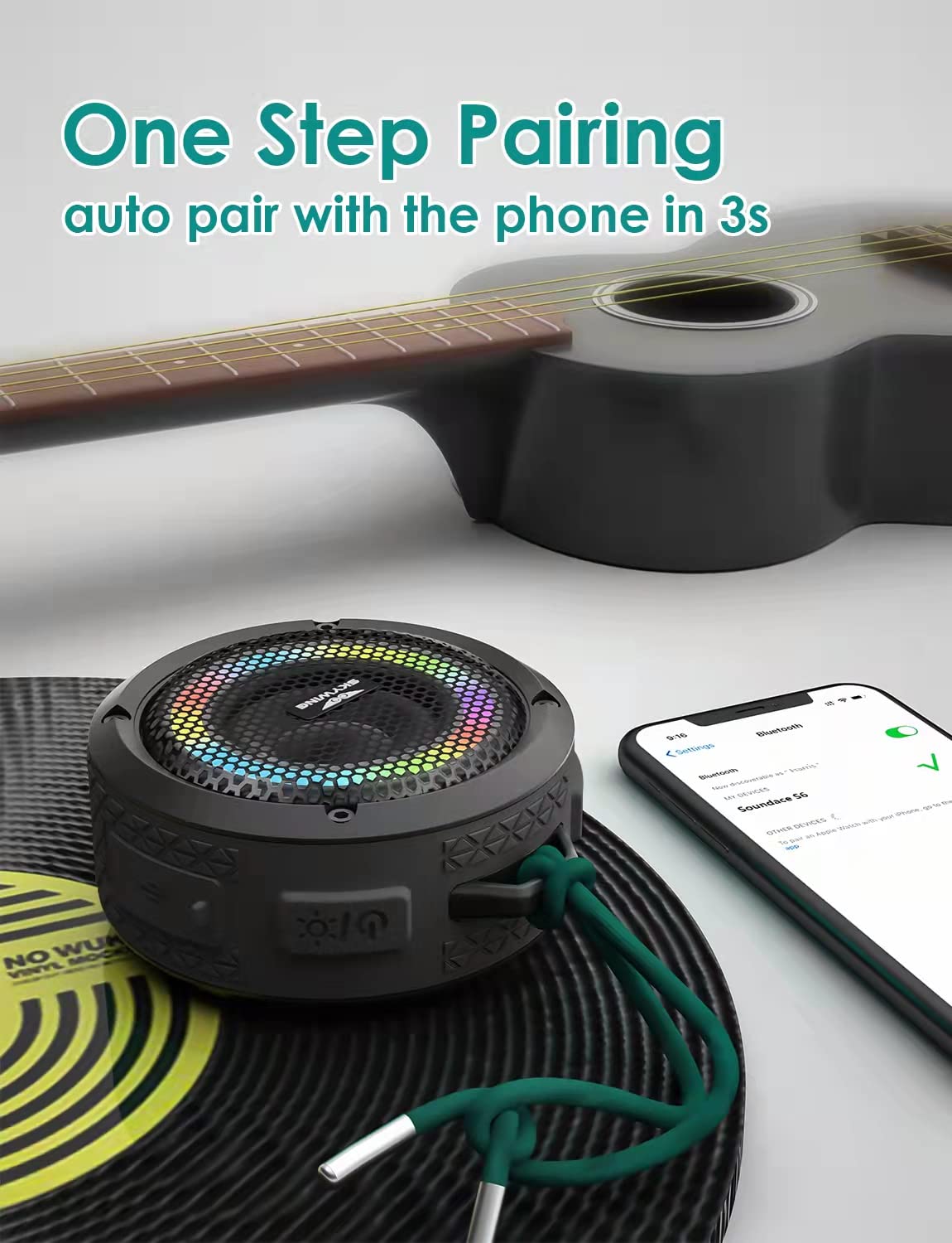 Skywing Bluetooth Shower Speaker, Soundace S6 Ipx7 Waterproof Portable Speaker With Suction Cup Hook Lanyard Tws Rgb Lights,Wire