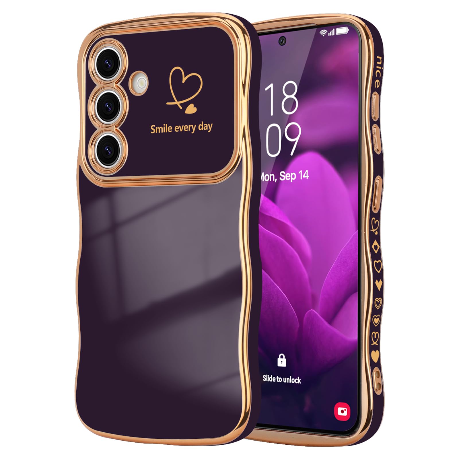 Lchulle For Samsung Galaxy S24 Plus Case For Women Girls, Cute Wave Frame Curly Shape With Love Heart Camera Protection Cover Lu