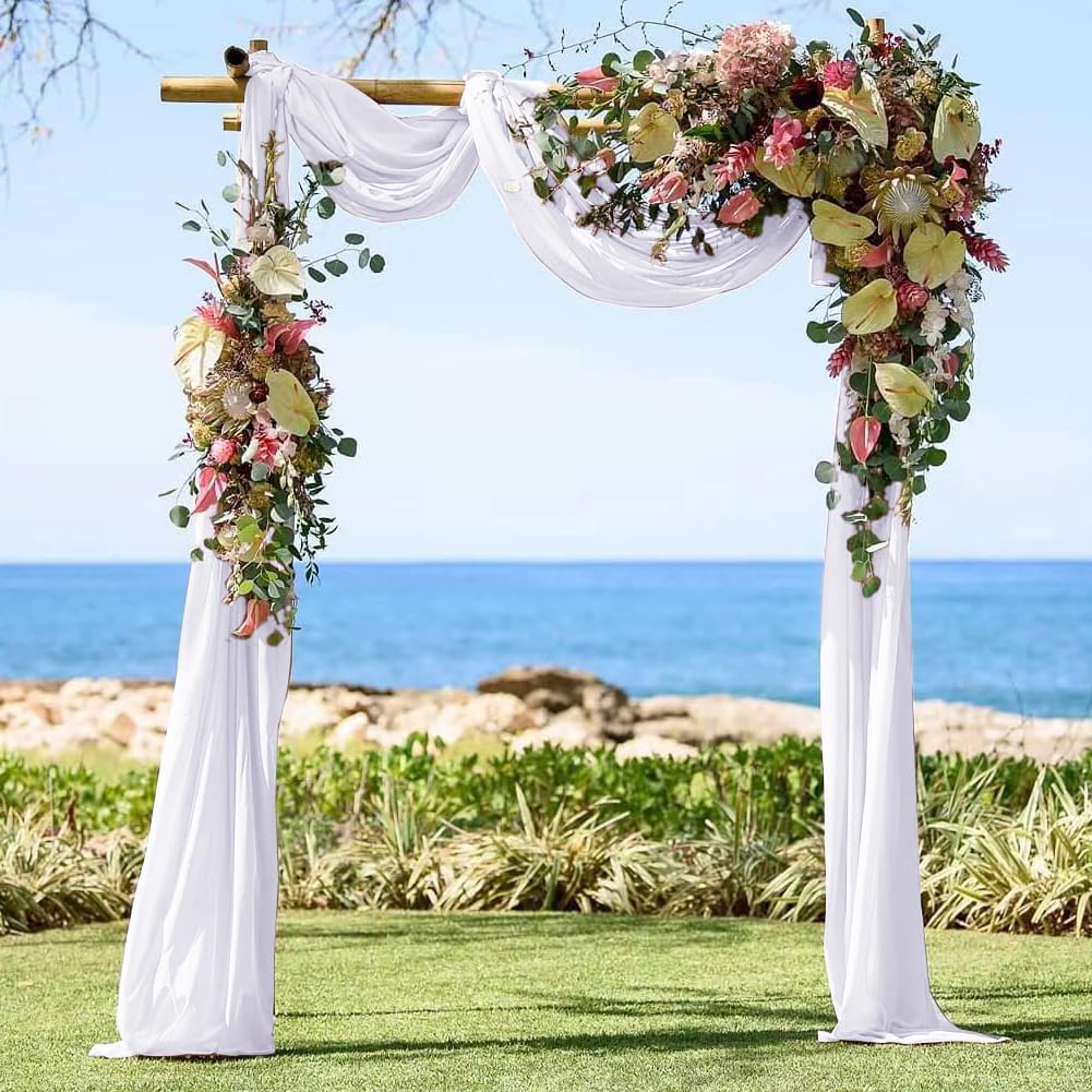 Linxtar 2 Panels White Wedding Arch Drapery 6 Yards Long And 30'' Wide Sheer Chiffon Wedding Arch Draping Fabric For Party Backd