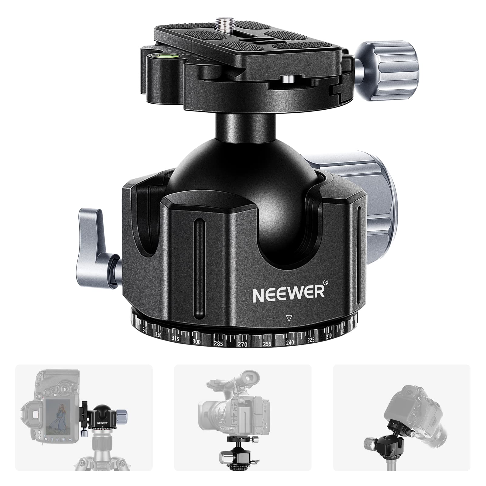 Neewer Low Profile DSLR Camera Tripod Ball Head, 44mm All Metal Panoramic Camera Mount Tripod Head with 1/4    Quick Release Pla