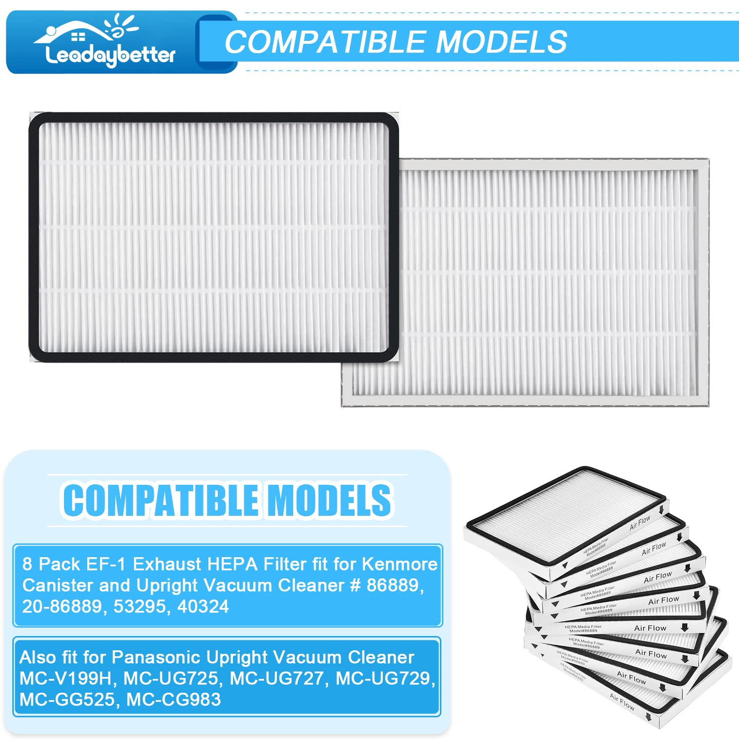 Leadaybetter 8 Pack Hepa Media Filter 86889 Mc V199H 40324 For Kenmore Ef 1 Vacuum Cleaner, Replacement Part #86889