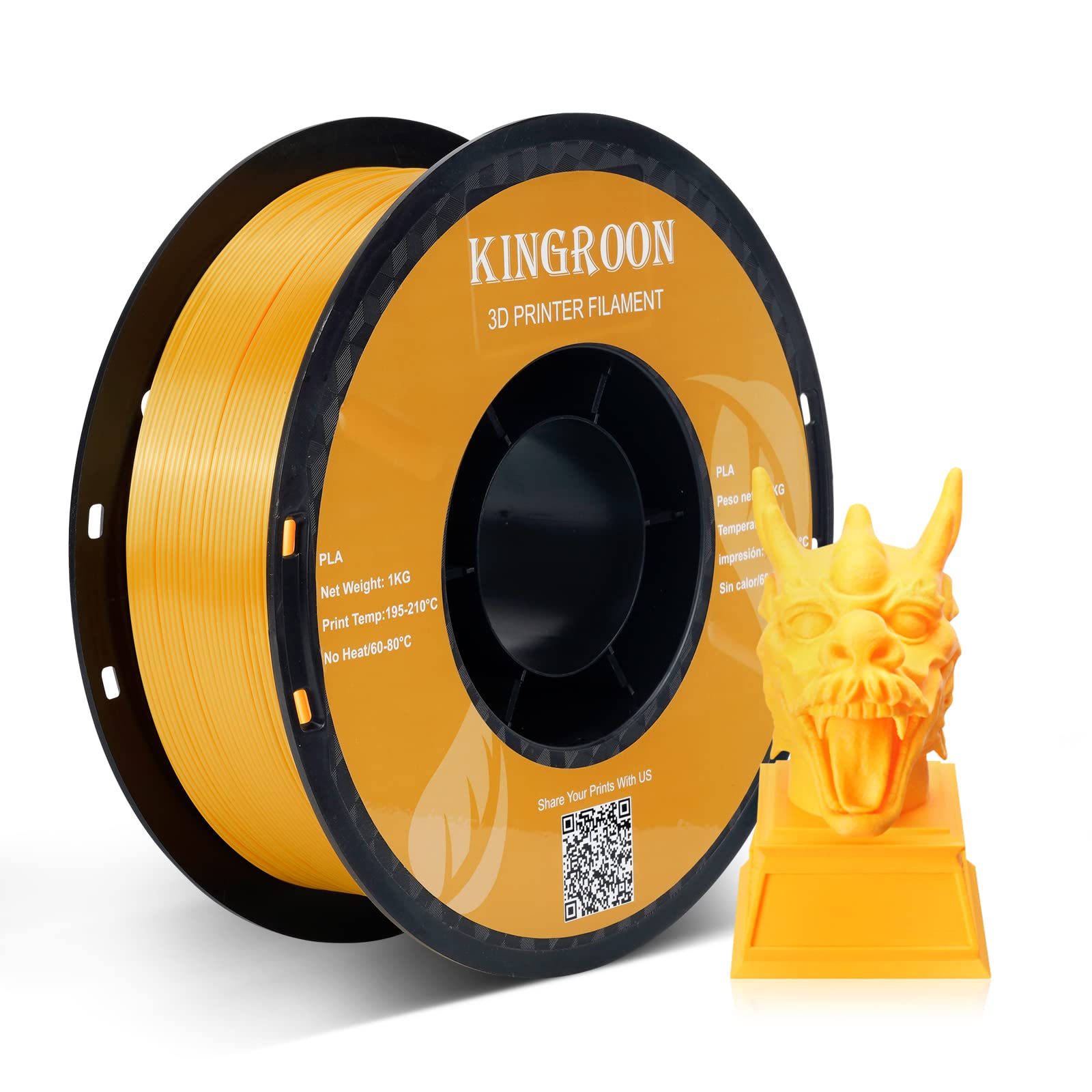 Silk Pla 3D Printer Filament, Dimensional Accuracy +/  0.03 Mm, 1 Kg Spool(2.2Lbs), Pla Shiny Filament 1.75 Mm (Gold)