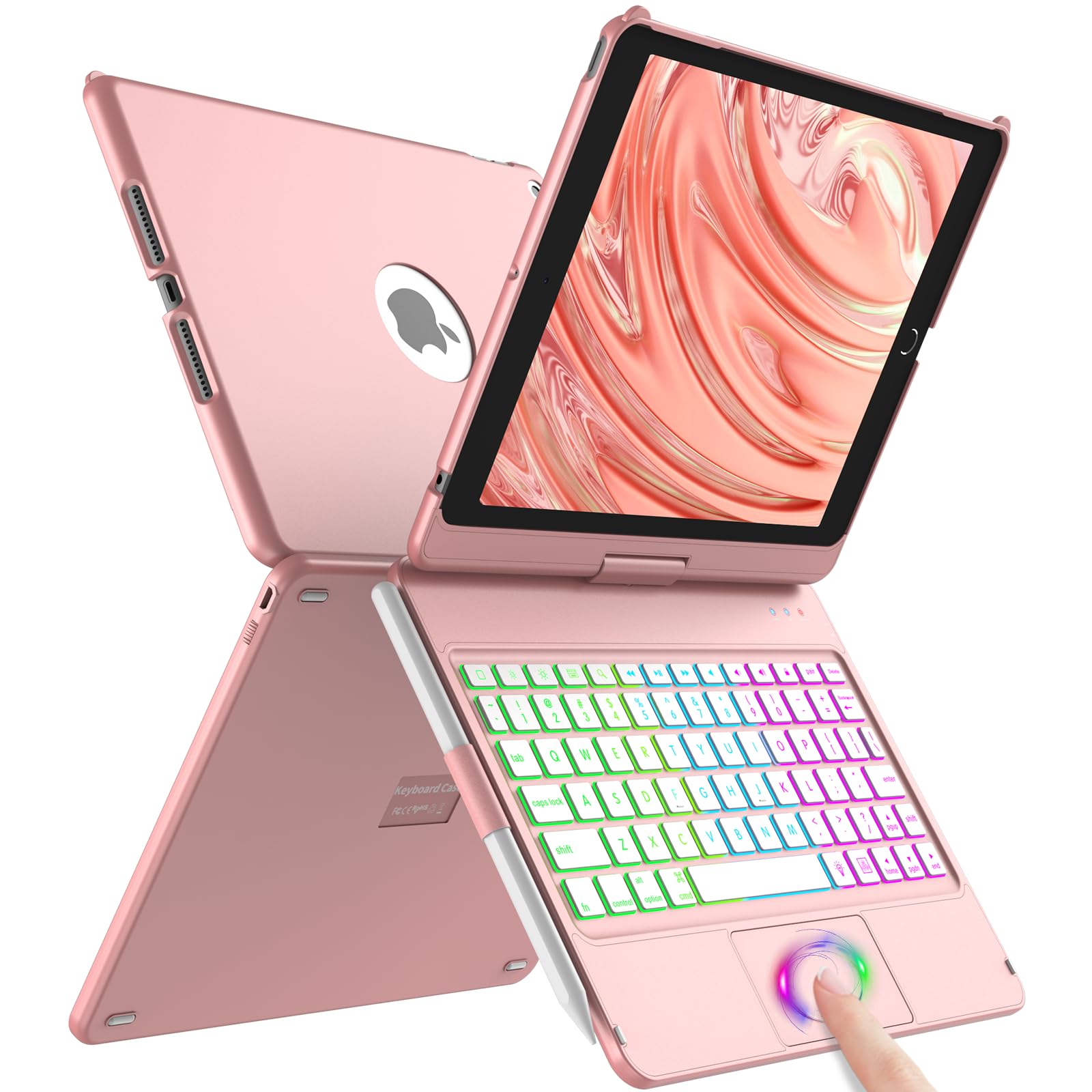 Amzcase Keyboard Case For Ipad 9Th Generation(10.2'',2021),Colorful Backlight,360 Slim Cover,For Ipad Keyboard Case With Bluetoo