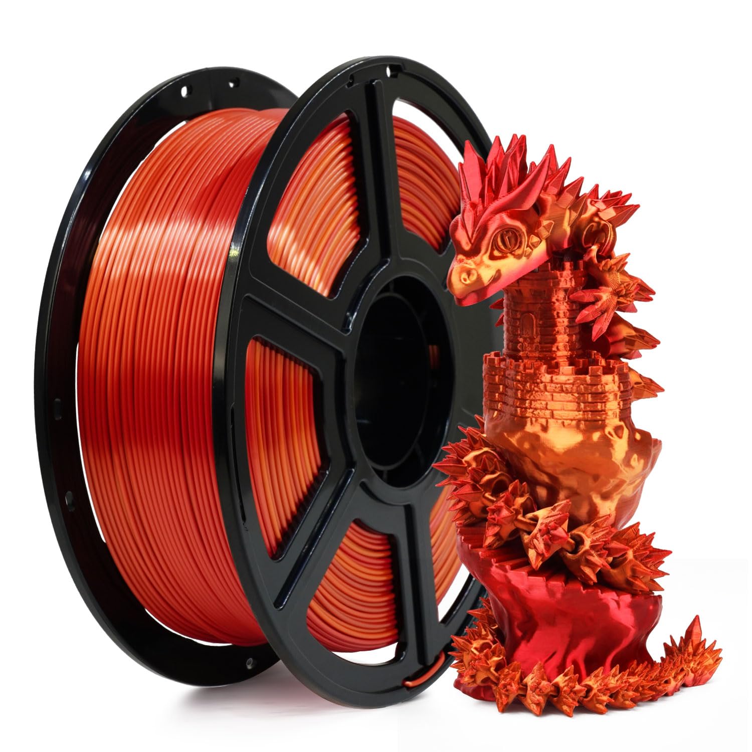 FLASHFORGE Silk PLA Gradient Gold to Red Filament, Silk Multicolored Color Change 3D Printing Filament, Gold Red Shiny Fast Colo