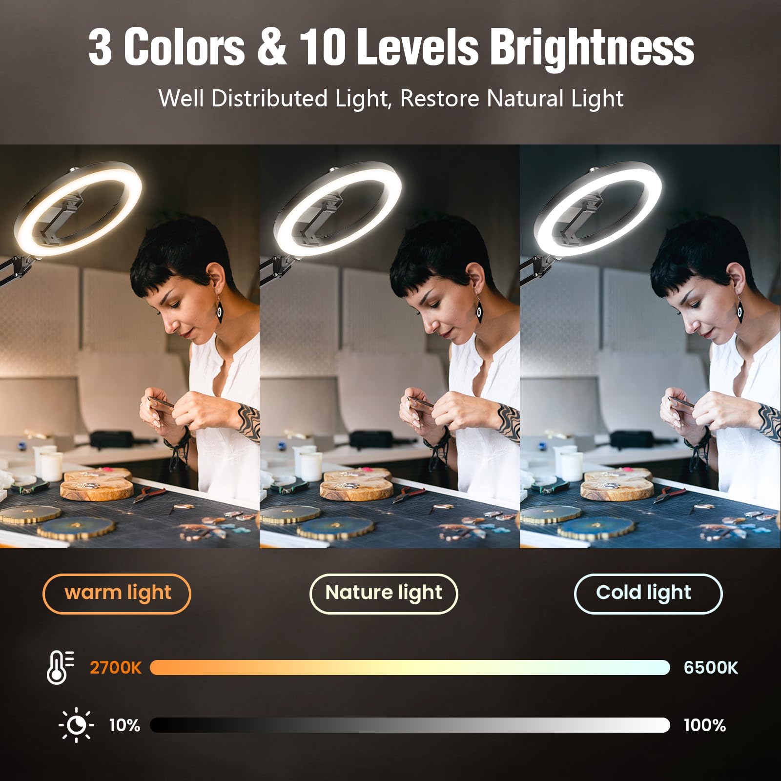 Upgrade 18W Ring Light Tripod Iphone For Desk, Ultra Bright 1800Lumens Overhead Camera Mount Circle Light With Remote Control &