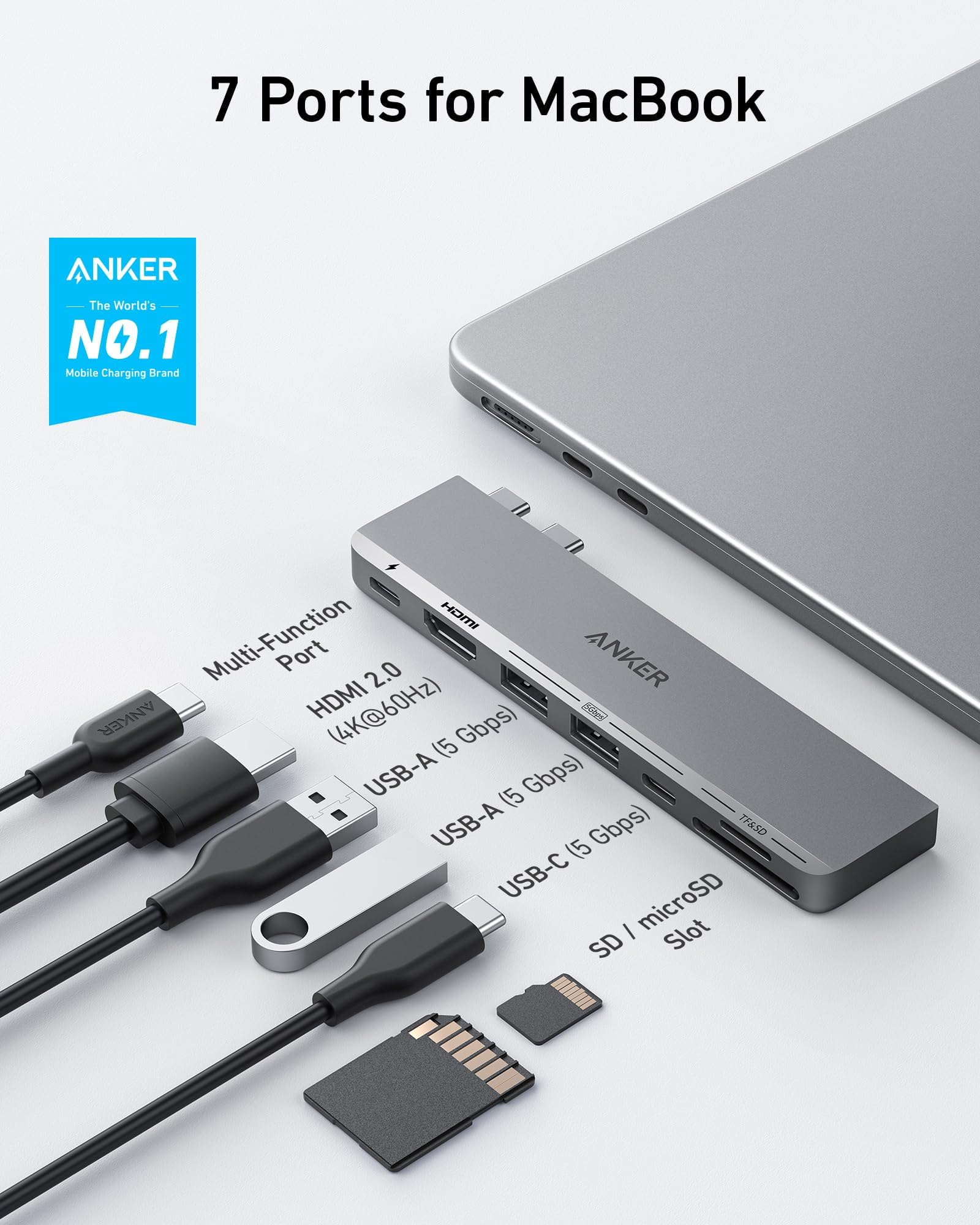 Anker Usb C Hub For Macbook, 7-In-2 With 4K Hdmi, Compatible With Thunderbolt 4, 1 Type C And 2 Usb A Data Ports For Macbookpro