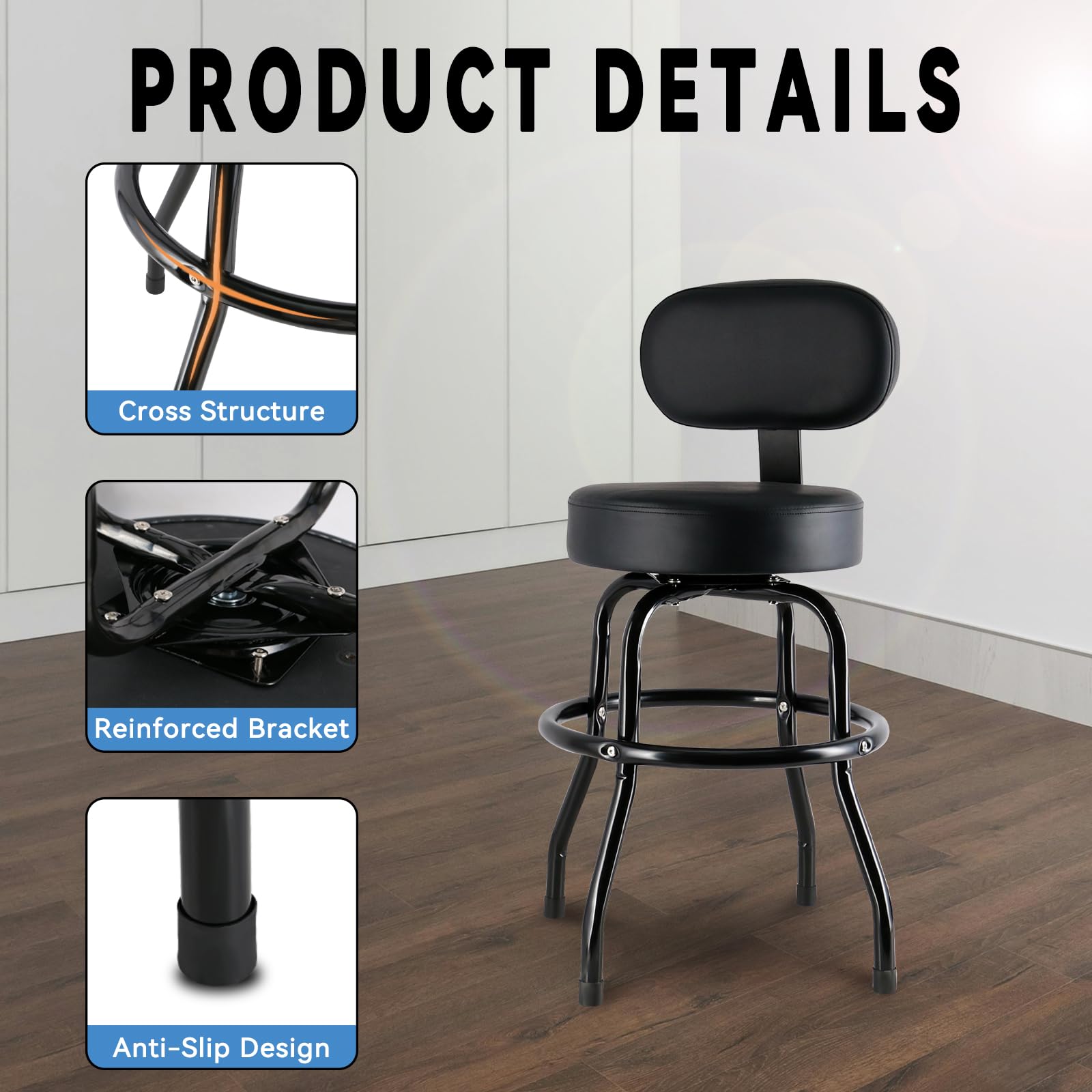 Eastrock Guitar Stool With Backrest - Guitar Stools For Adults, Guitar Chairs With Padded Cushion And Footrest, Suitable For Aco