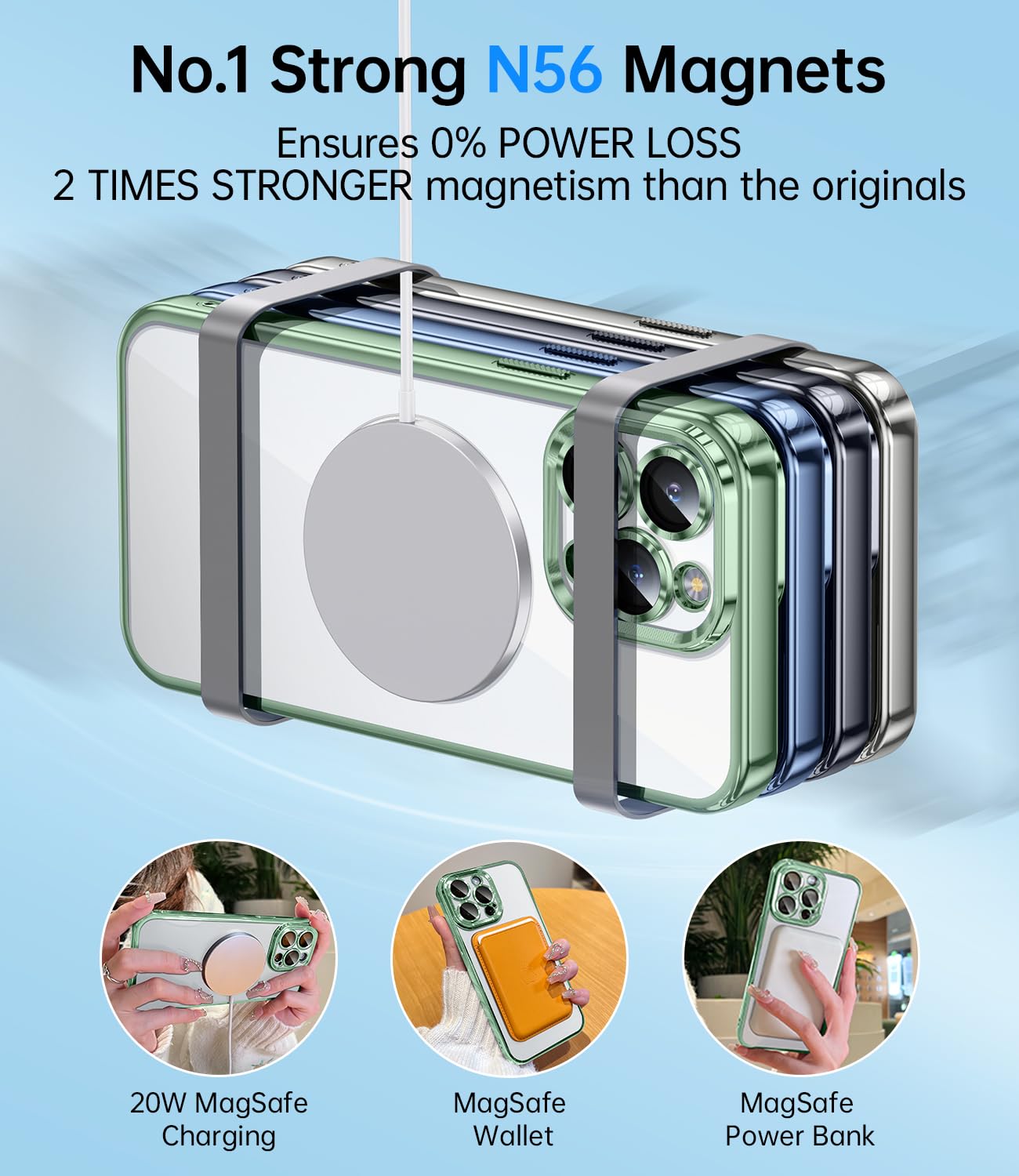 Jueshituo Magnetic Titanium For Iphone 15 Pro Case With Full Camera Protection [No.1 Strong N56 Magnets] [Military Grade Drop Pr