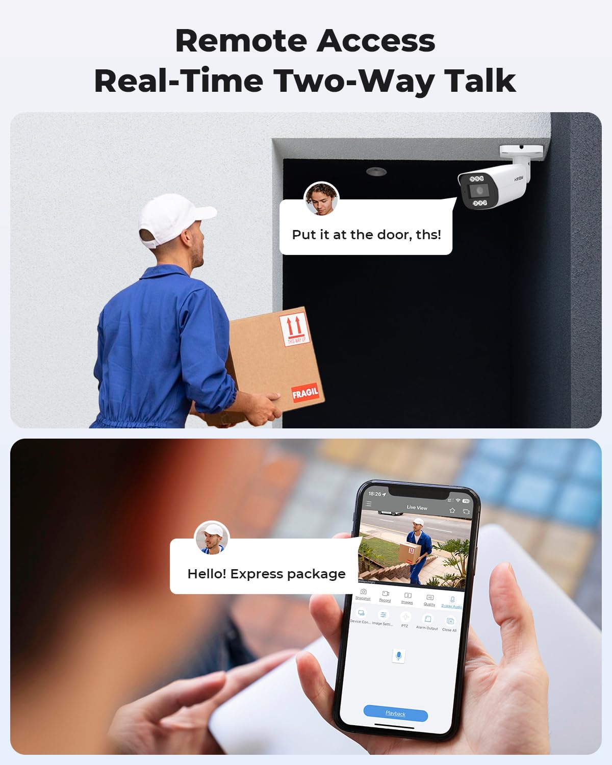 H.View 8Ch 4K Nvr 3Tb, 8Ch 4K Home Security Camera System, 4Pcs Outdoor 8Mp Poe Security Camera, Ai Human Detection, Two Way Aud