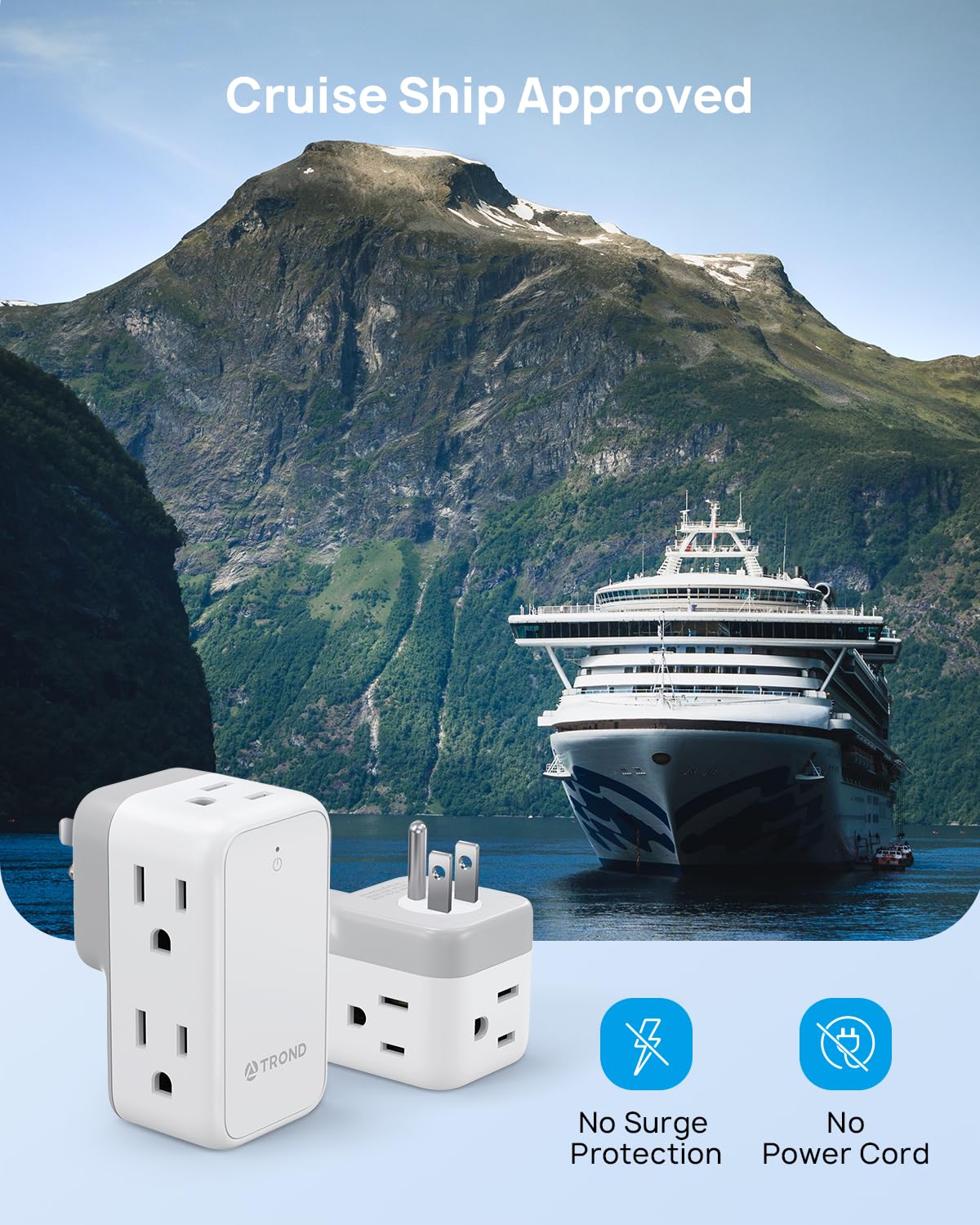 Trond Wall Outlet Extender 2 Pack   Multi Plug Splitter With Rotating Plug, 6 Ac Power Adapter, Cruise Essentials, Small Outlet
