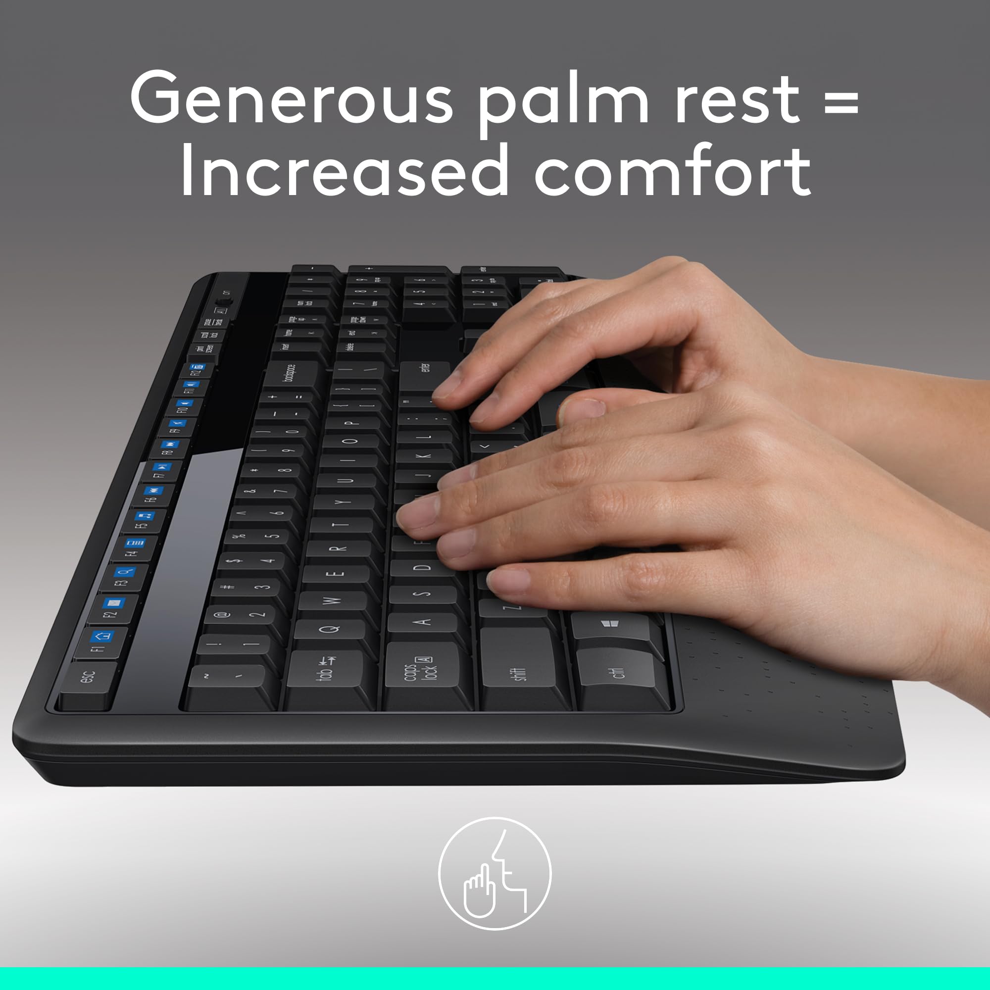 Logitech Mk345 Wireless Combo Full-Sized Keyboard With Palm Rest And Comfortable Right-Handed Mouse, 2.4 Ghz Wireless Usb Receiv